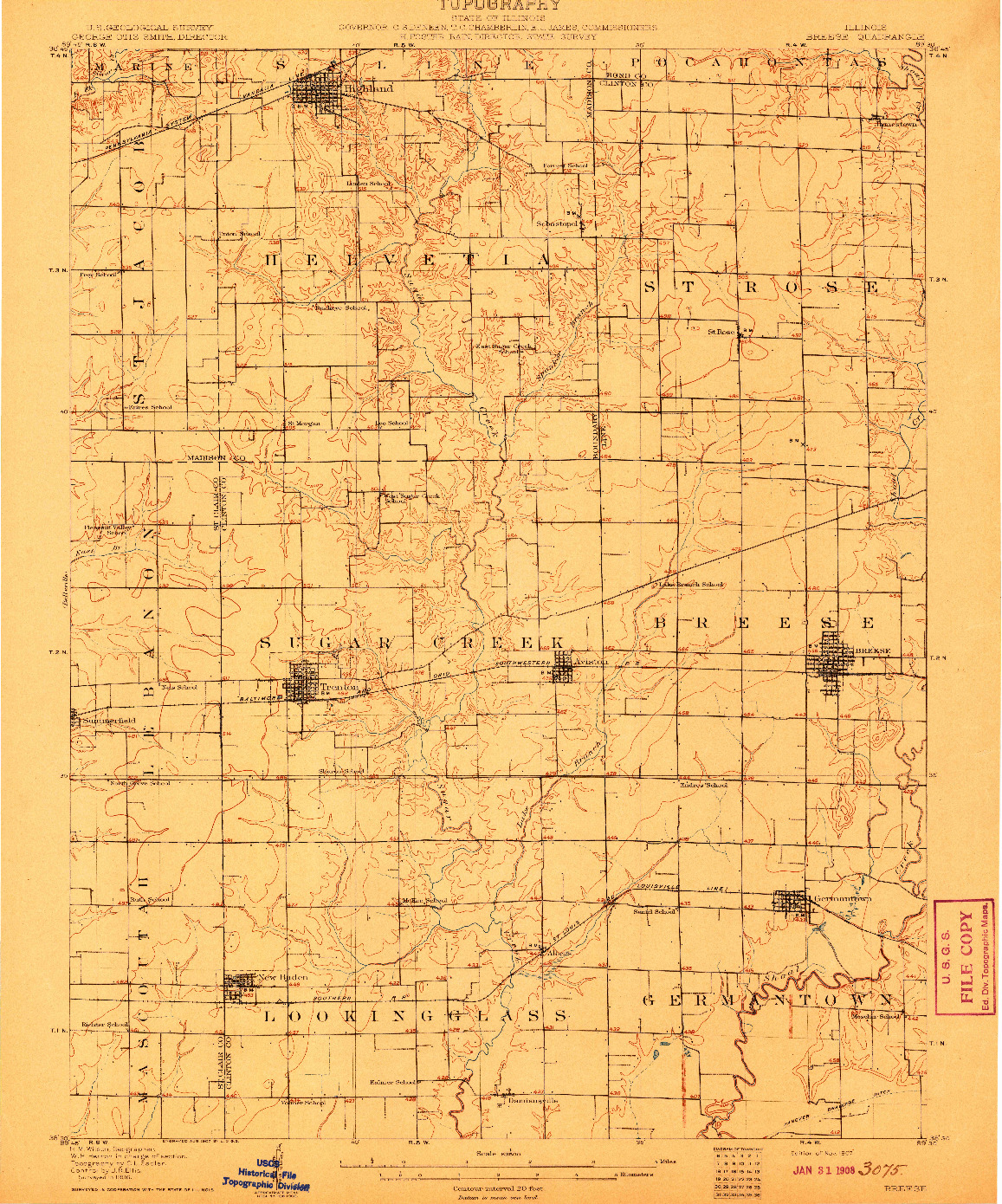 USGS 1:62500-SCALE QUADRANGLE FOR BREESE, IL 1907