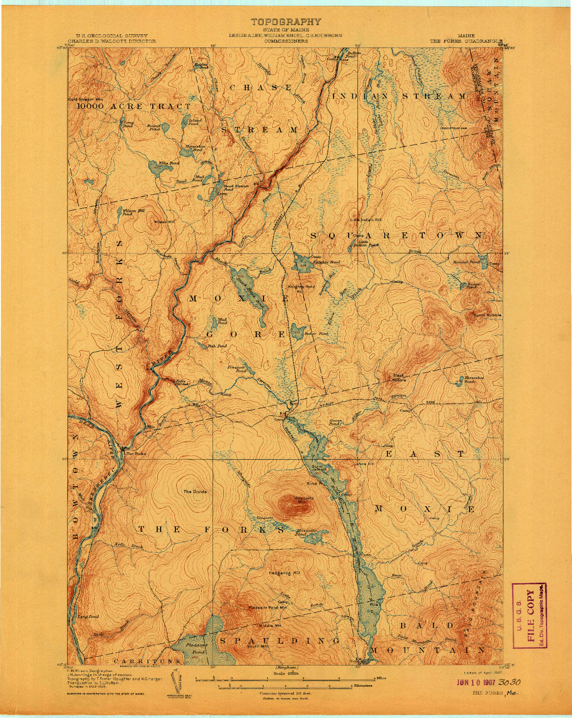 USGS 1:62500-SCALE QUADRANGLE FOR THE FORKS, ME 1907