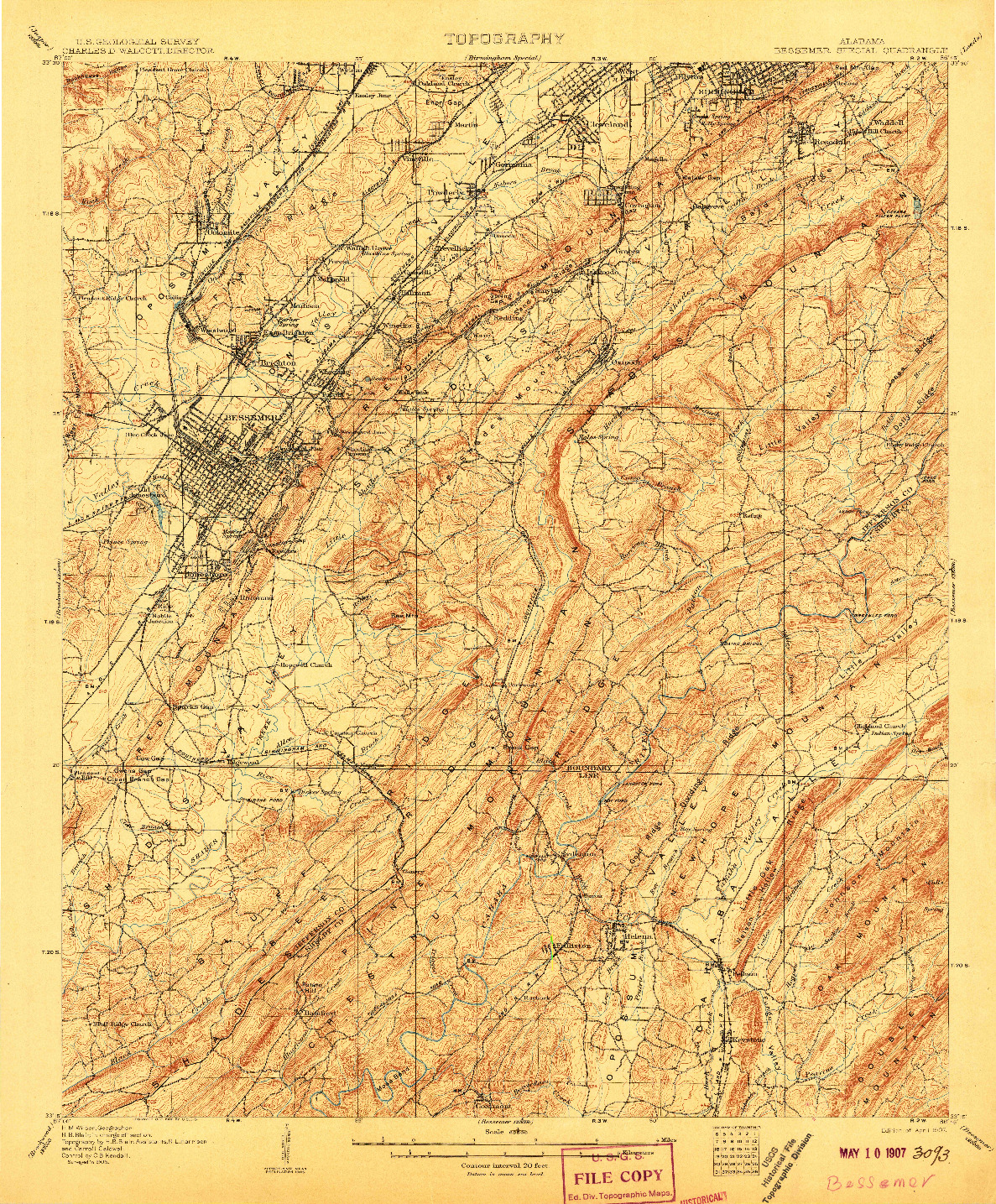 USGS 1:62500-SCALE QUADRANGLE FOR BESSEMER SPECIAL, AL 1907