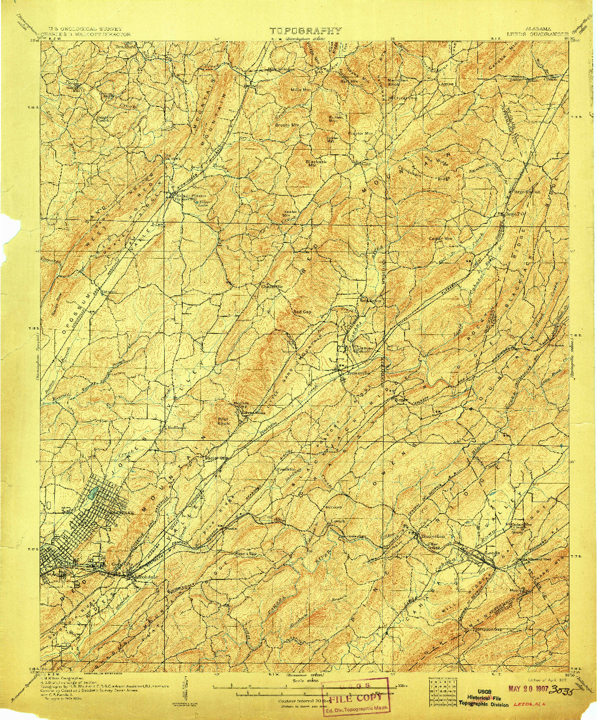 USGS 1:62500-SCALE QUADRANGLE FOR LEEDS, AL 1907