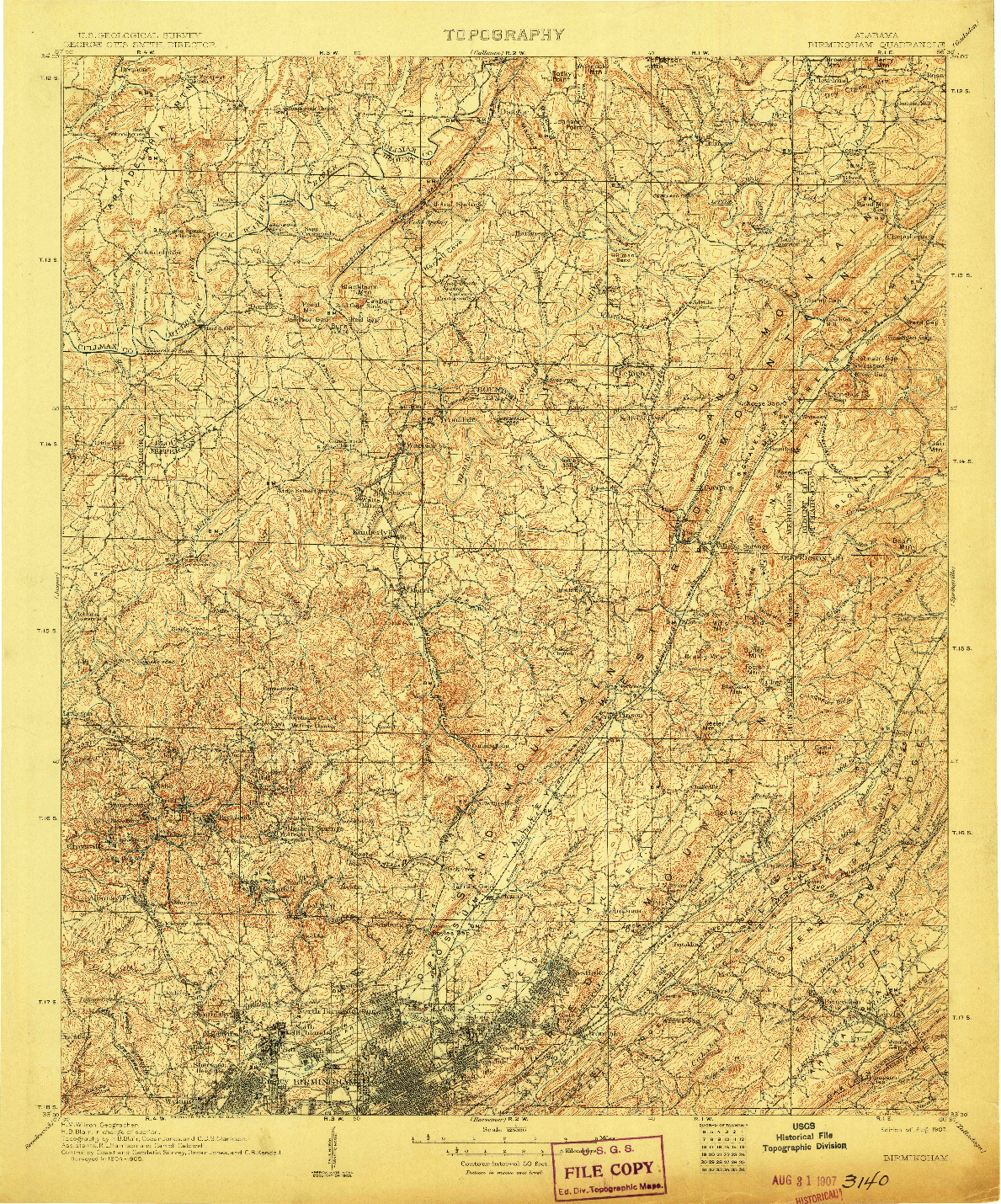 USGS 1:125000-SCALE QUADRANGLE FOR BIRMINGHAM, AL 1907