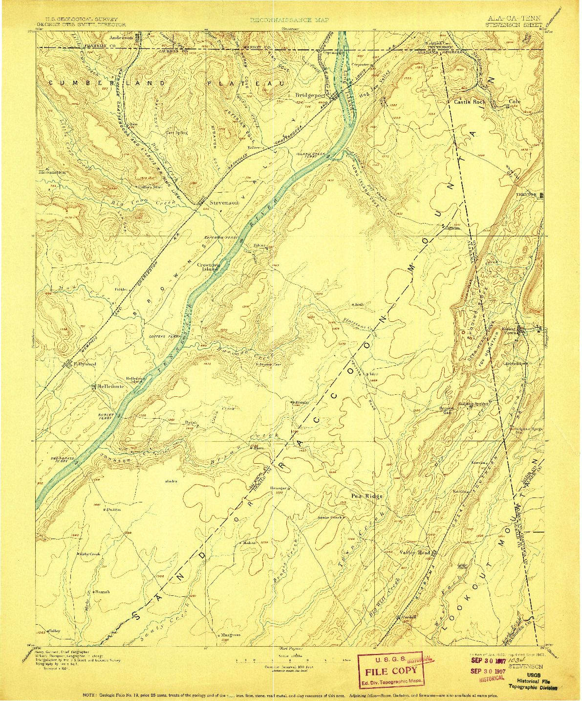 USGS 1:125000-SCALE QUADRANGLE FOR STEVENSON, AL 1895