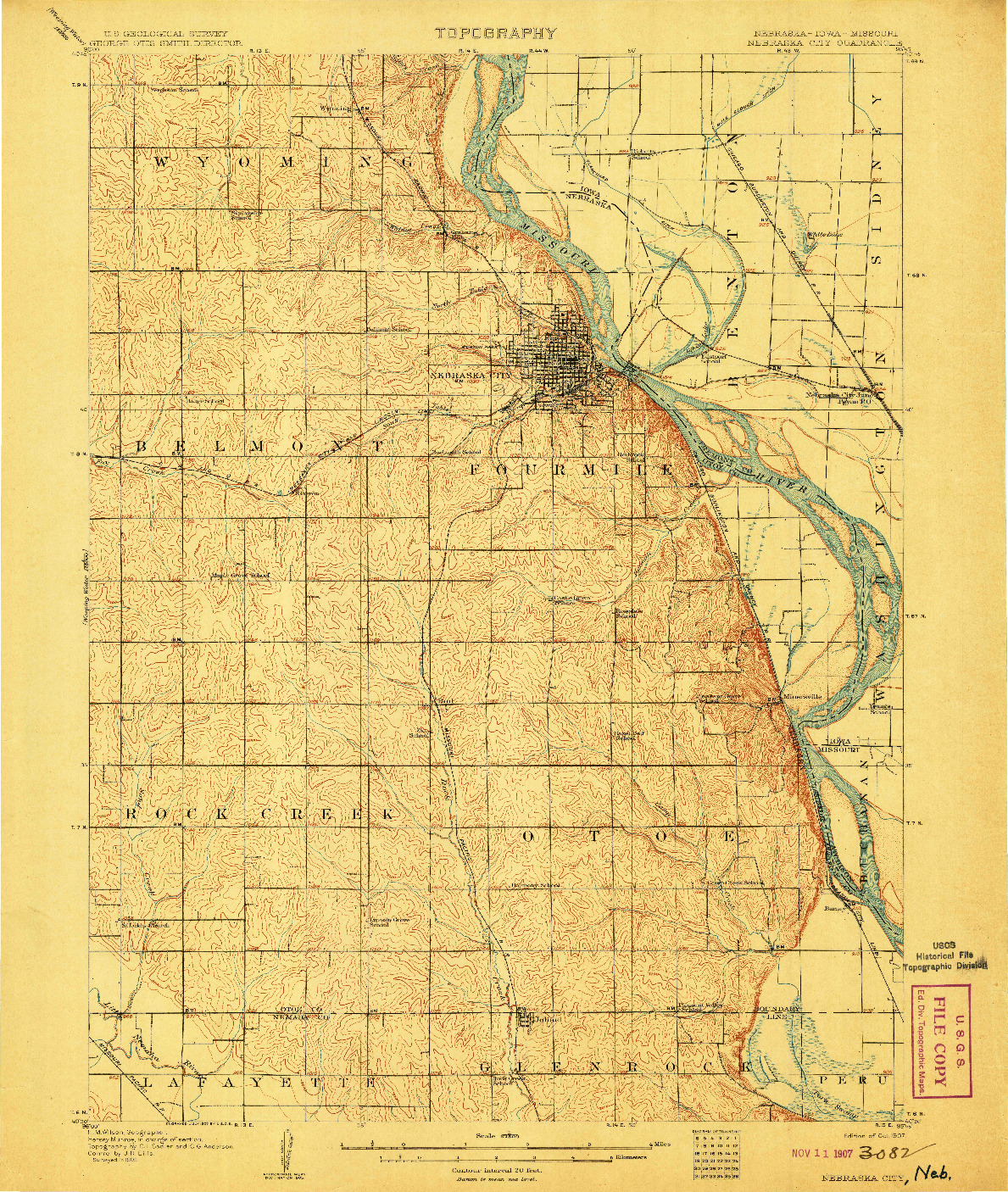 USGS 1:62500-SCALE QUADRANGLE FOR NEBRASKA CITY, NE 1907