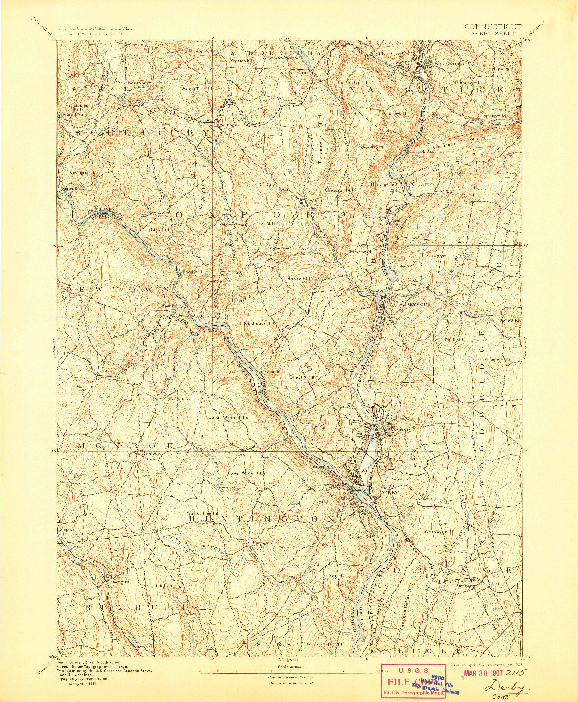 USGS 1:62500-SCALE QUADRANGLE FOR DERBY, CT 1893