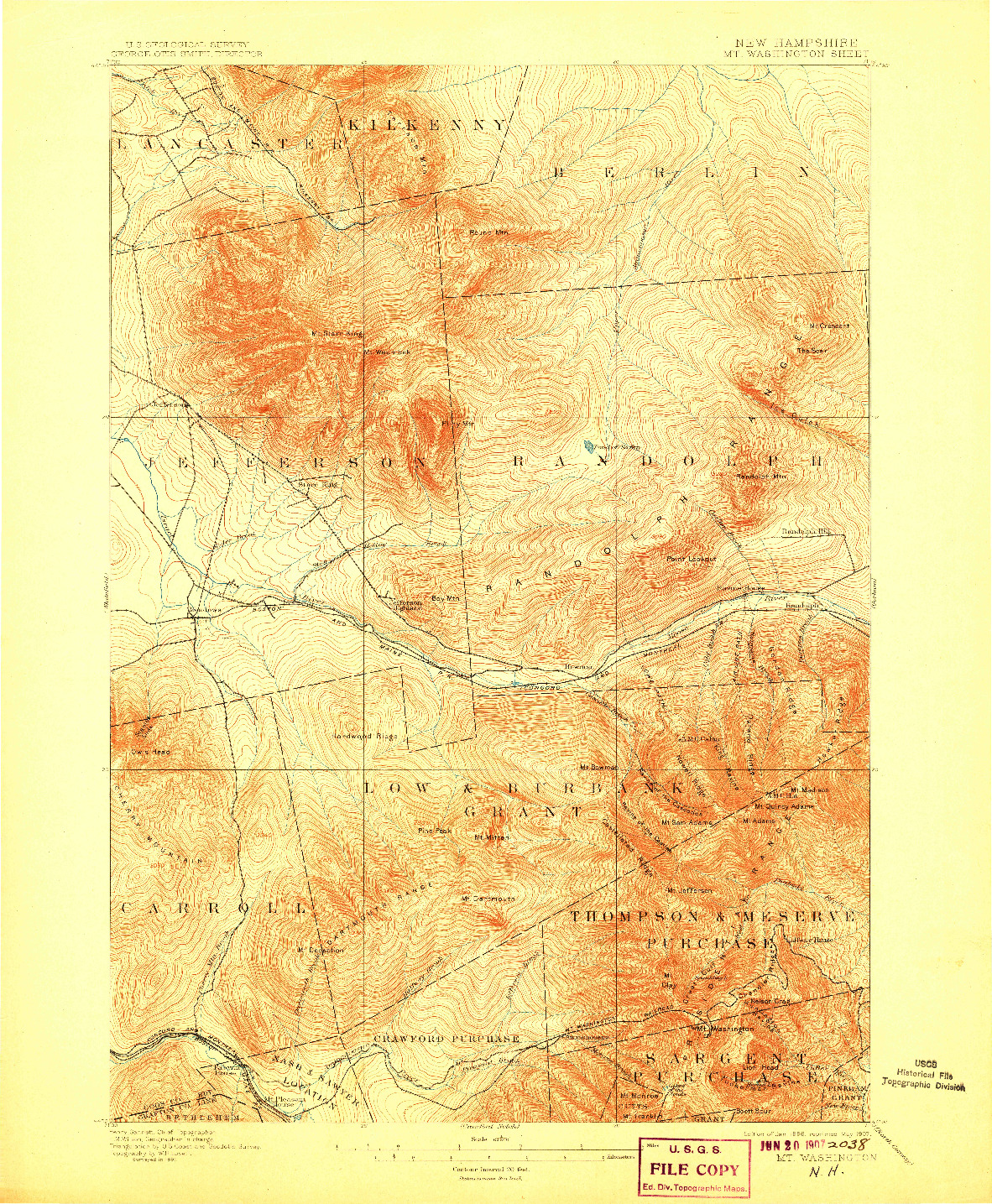 USGS 1:62500-SCALE QUADRANGLE FOR MT. WASHINGTON, NH 1896