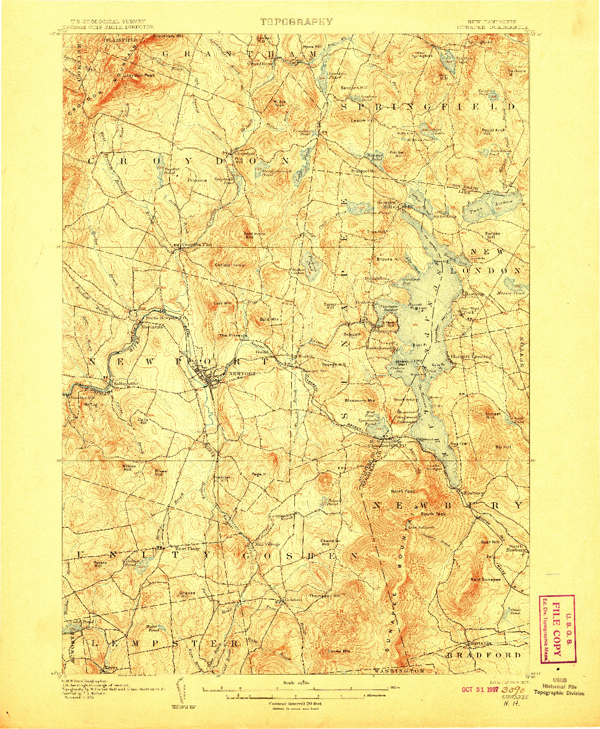 USGS 1:62500-SCALE QUADRANGLE FOR SUNAPEE, NH 1907