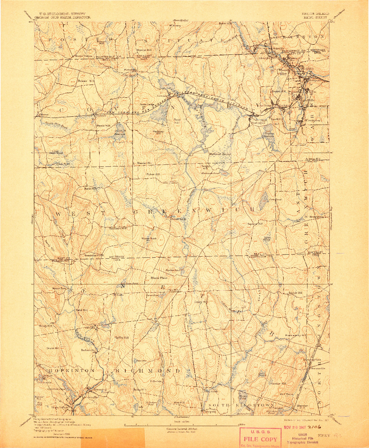 USGS 1:62500-SCALE QUADRANGLE FOR KENT, RI 1894