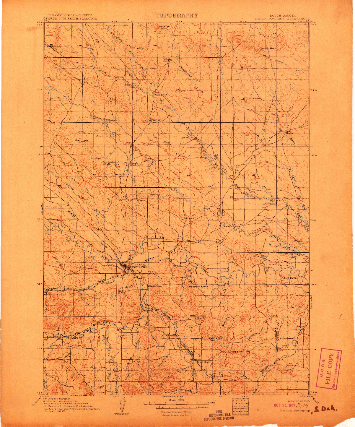 USGS 1:125000-SCALE QUADRANGLE FOR BELLE FOURCHE, SD 1907