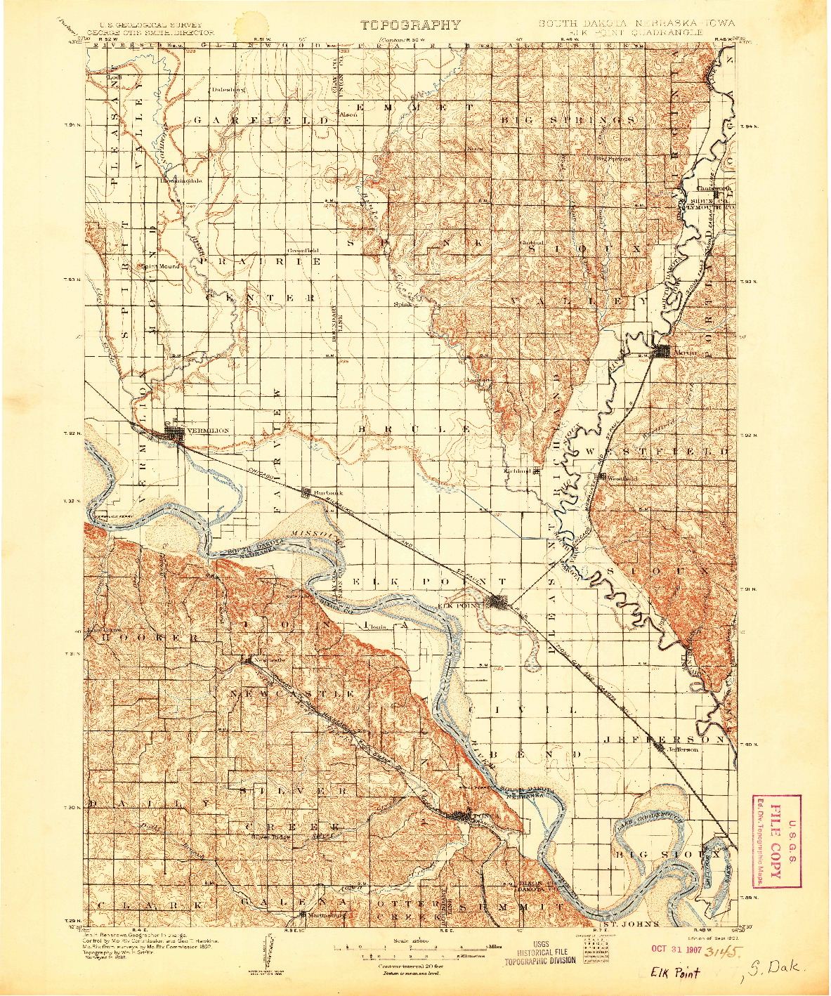 USGS 1:125000-SCALE QUADRANGLE FOR ELK POINT, SD 1907