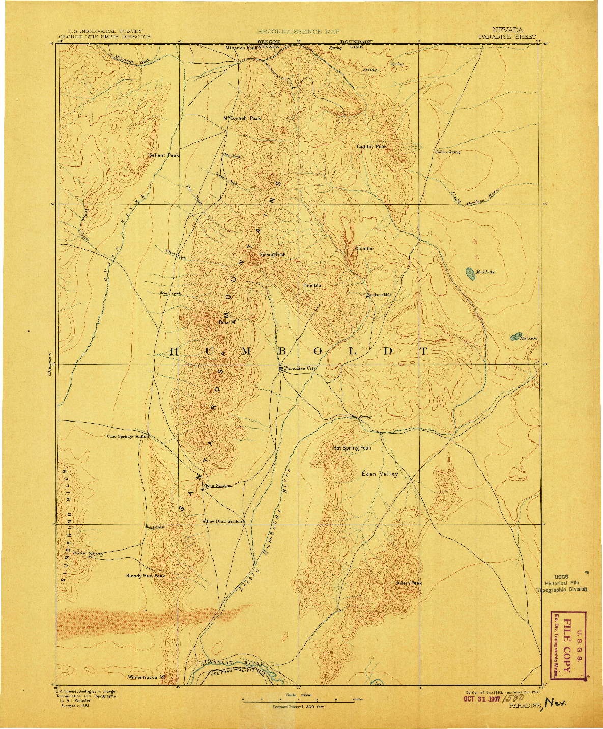 USGS 1:250000-SCALE QUADRANGLE FOR PARADISE, NV 1893