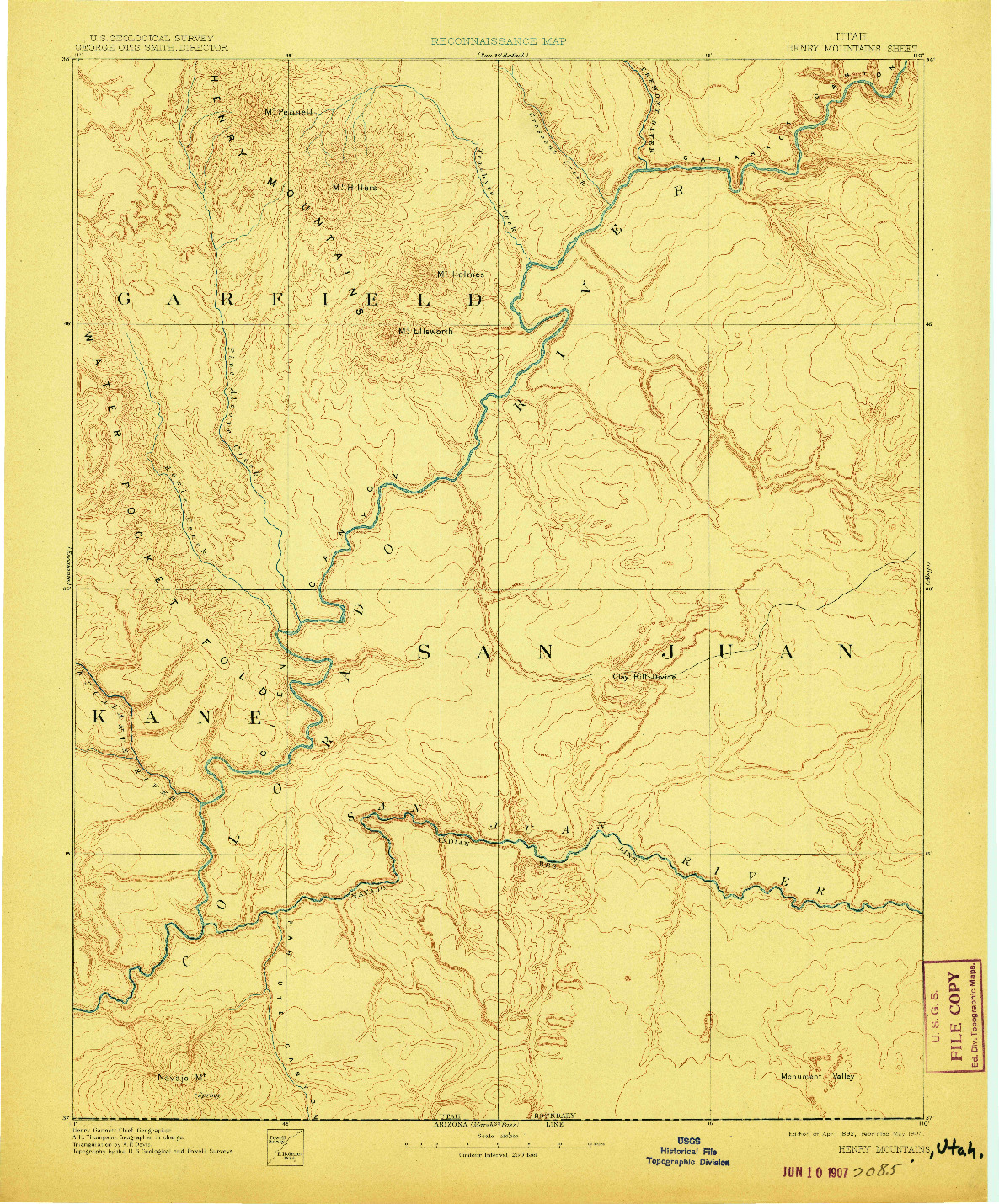 USGS 1:250000-SCALE QUADRANGLE FOR HENRY MOUNTAINS, UT 1892