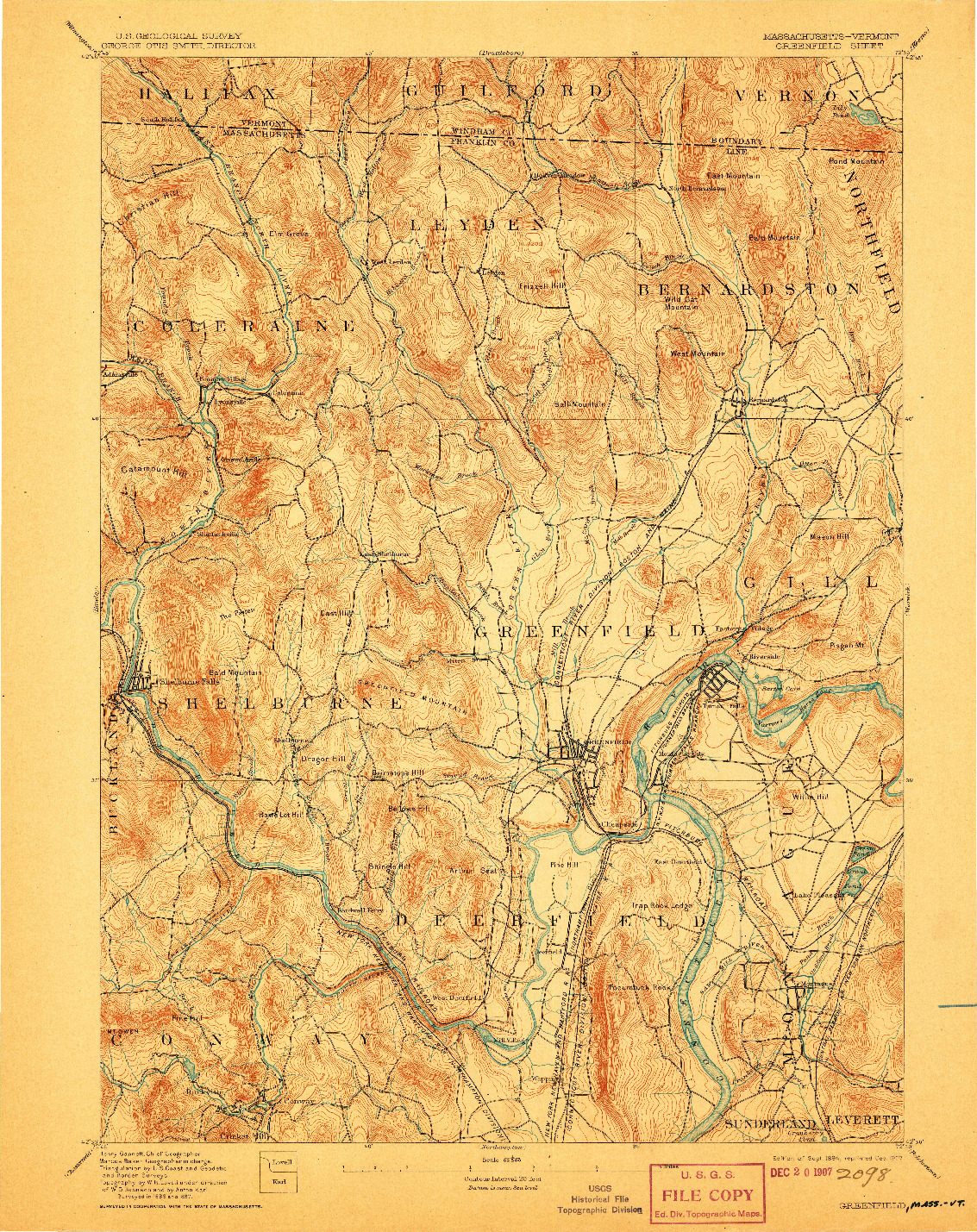 USGS 1:62500-SCALE QUADRANGLE FOR GREENFIELD, MA 1894