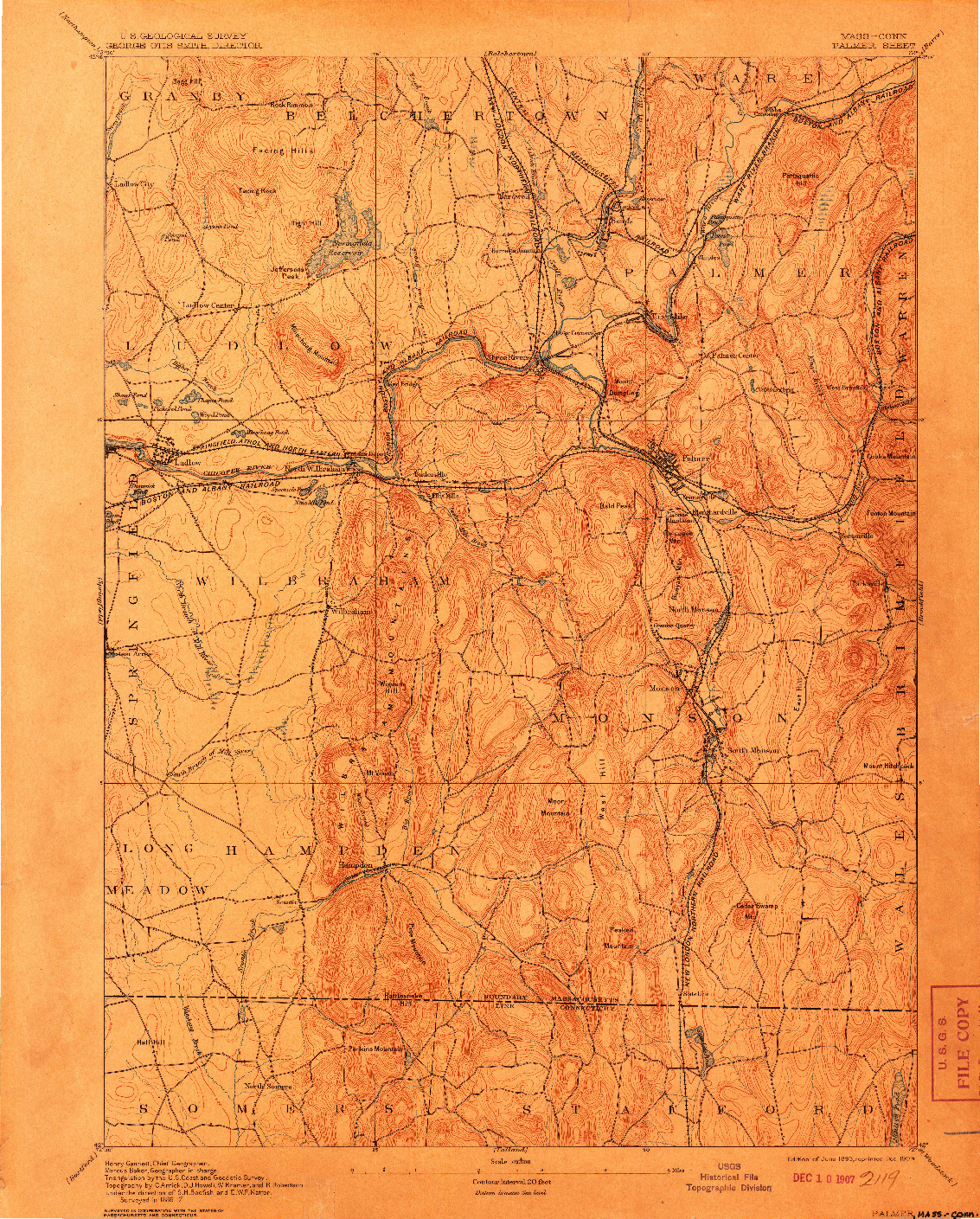 USGS 1:62500-SCALE QUADRANGLE FOR PALMER, MA 1893