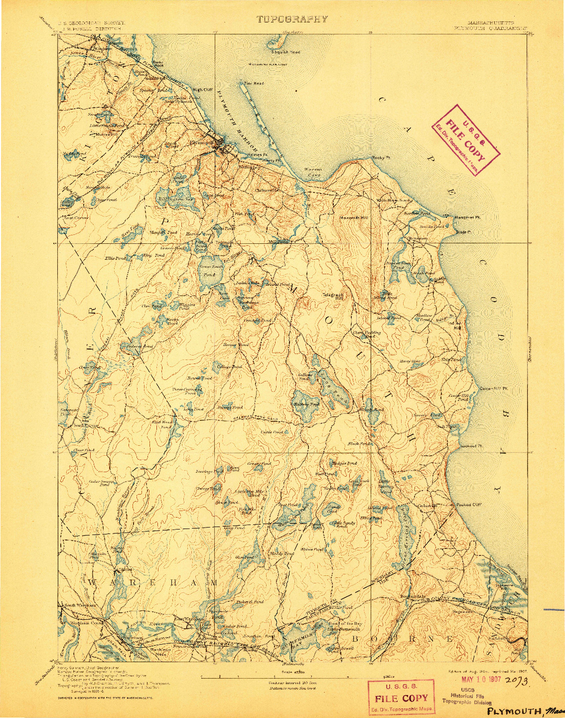 USGS 1:62500-SCALE QUADRANGLE FOR PLYMOUTH, MA 1894