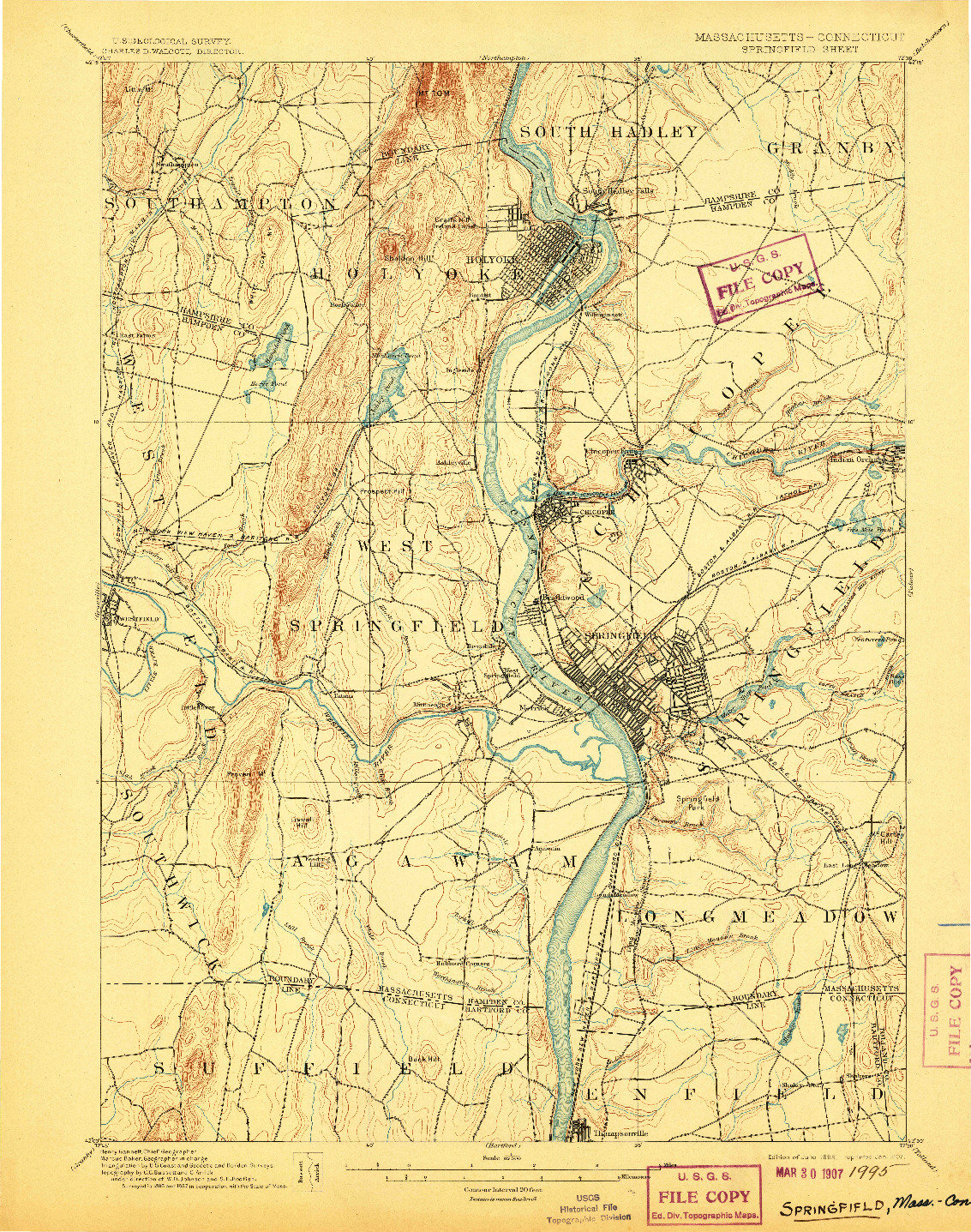 USGS 1:62500-SCALE QUADRANGLE FOR SPRINGFIELD, MA 1895