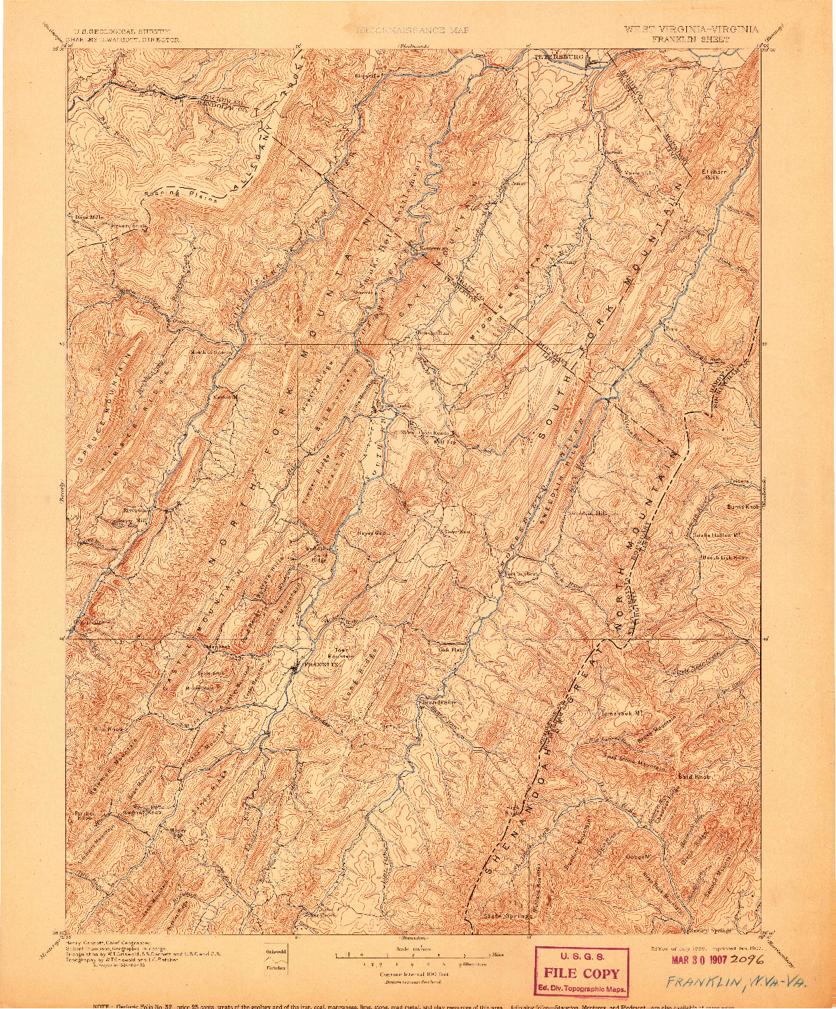 USGS 1:125000-SCALE QUADRANGLE FOR FRANKLIN, WV 1896