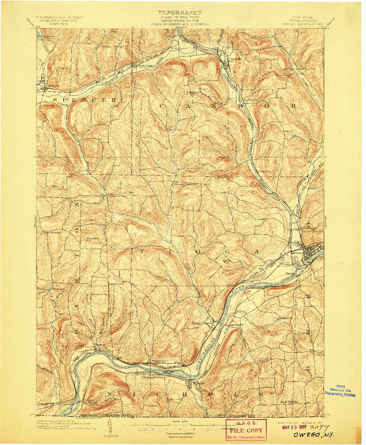 USGS 1:62500-SCALE QUADRANGLE FOR OWEGO, NY 1903