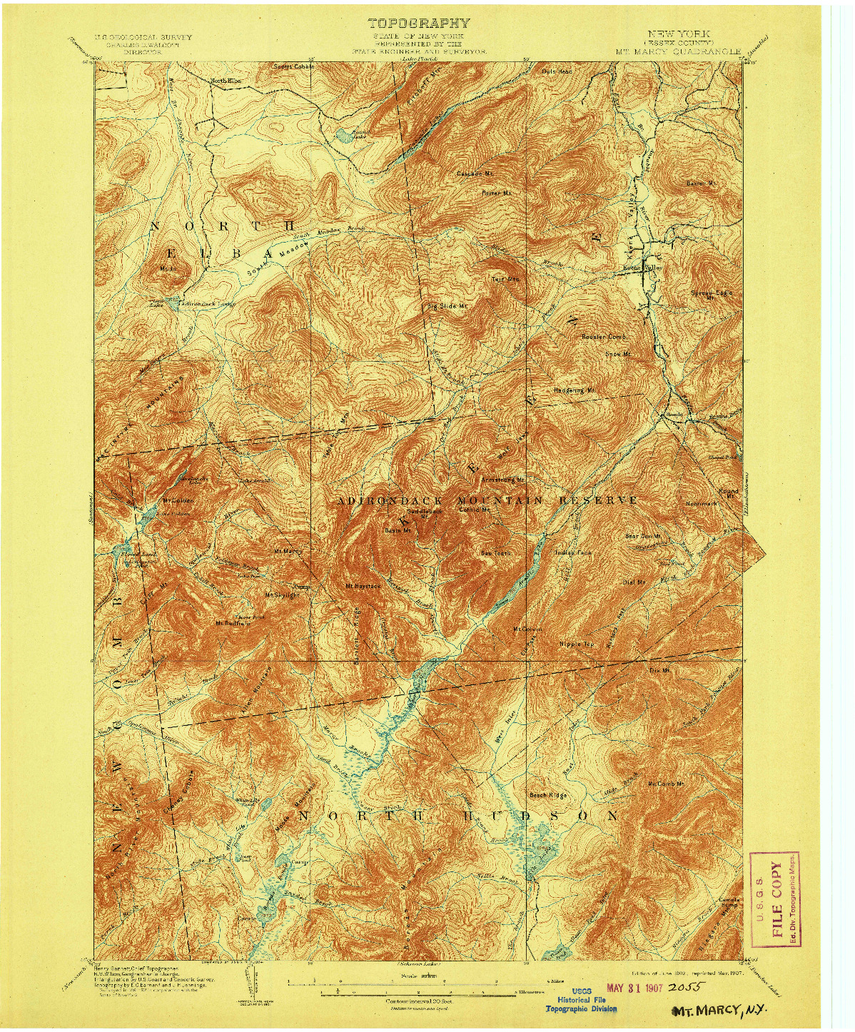 USGS 1:62500-SCALE QUADRANGLE FOR MT. MARCY, NY 1902