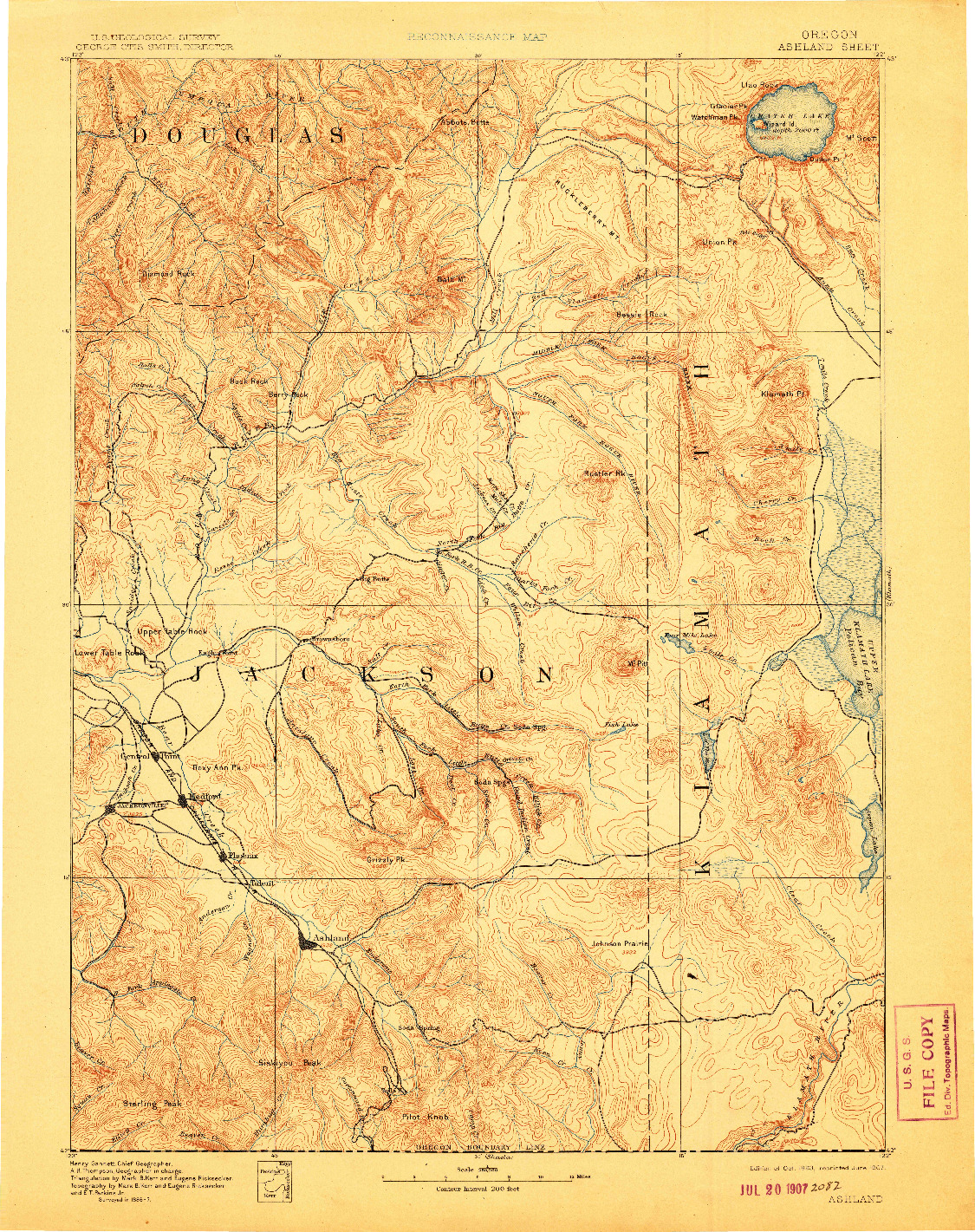 USGS 1:250000-SCALE QUADRANGLE FOR ASHLAND, OR 1893