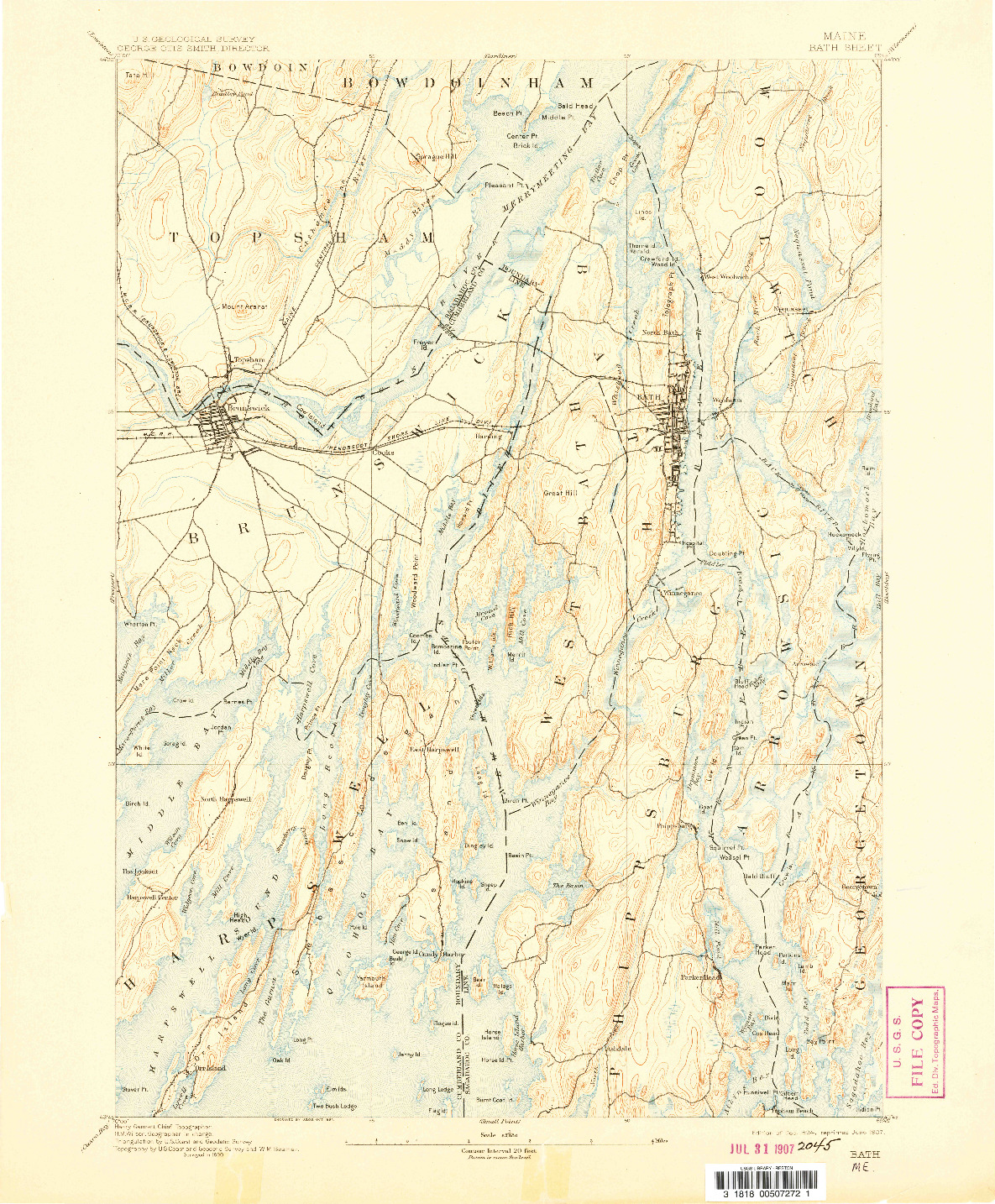 USGS 1:62500-SCALE QUADRANGLE FOR BATH, ME 1894