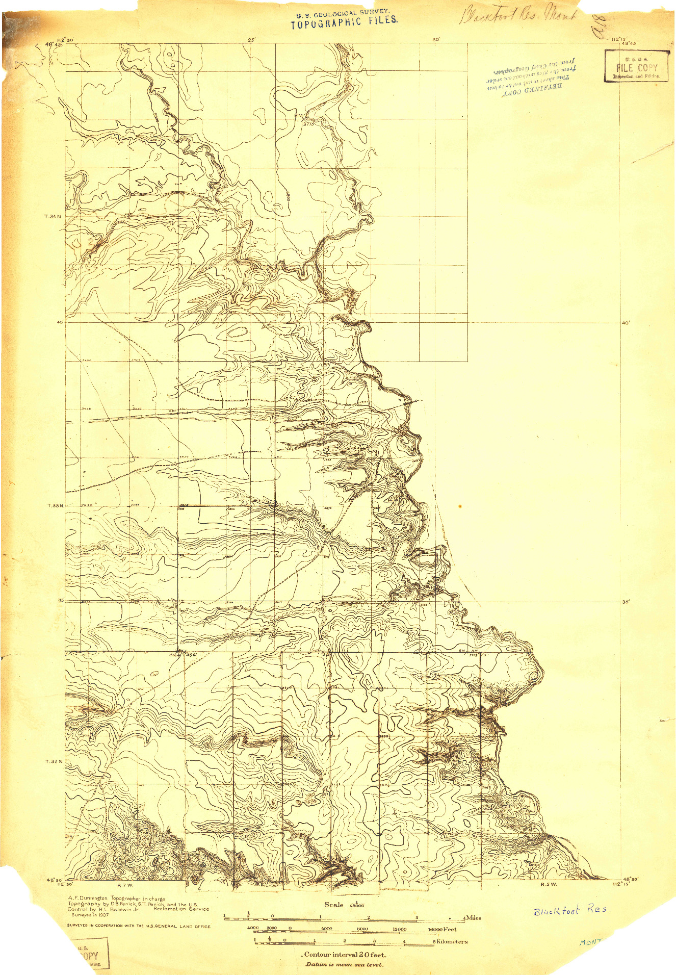 USGS 1:48000-SCALE QUADRANGLE FOR BLACKFOOT RES., MT 1907