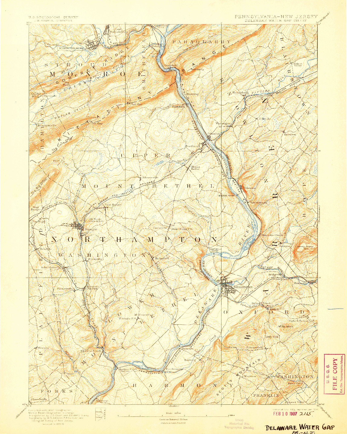 USGS 1:62500-SCALE QUADRANGLE FOR DELAWARE WATER GAP, PA 1893