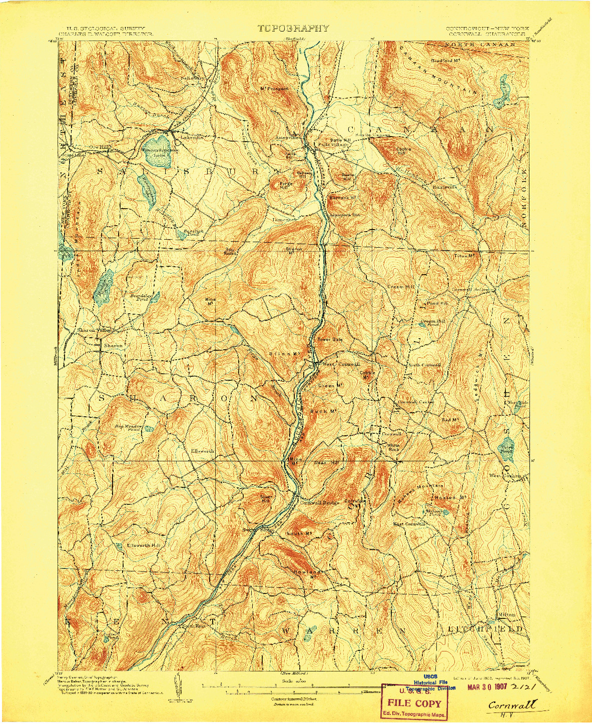 USGS 1:62500-SCALE QUADRANGLE FOR CORNWALL, CT 1903