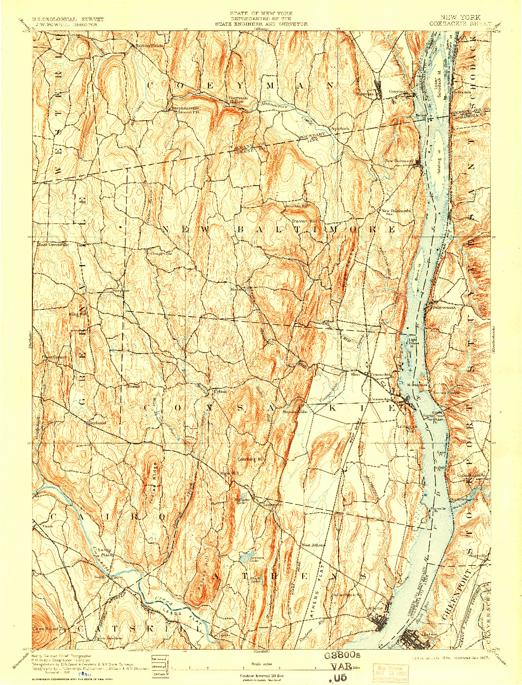 USGS 1:62500-SCALE QUADRANGLE FOR COXSACKIE, NY 1894