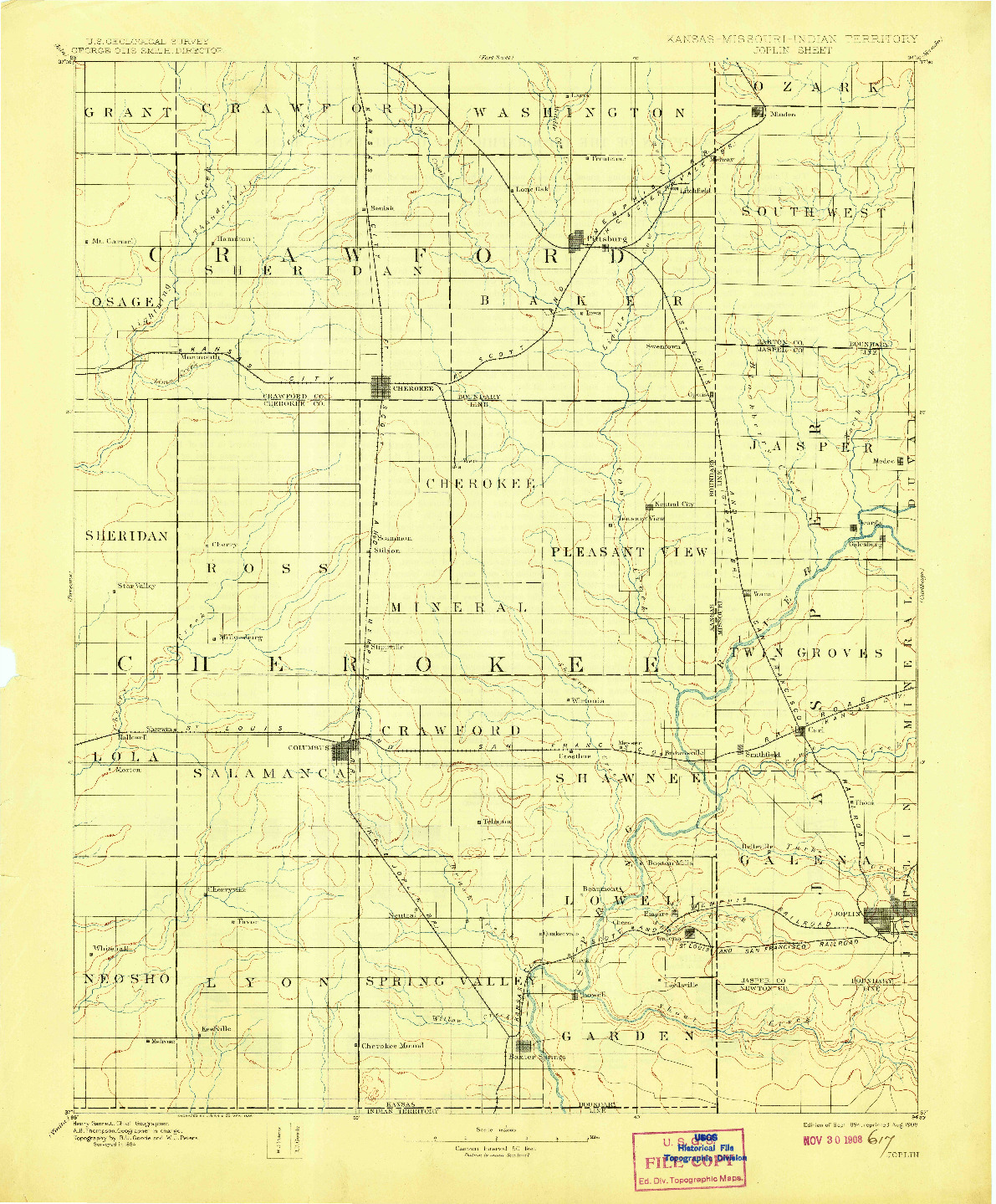 USGS 1:125000-SCALE QUADRANGLE FOR JOPLIN, KS 1894