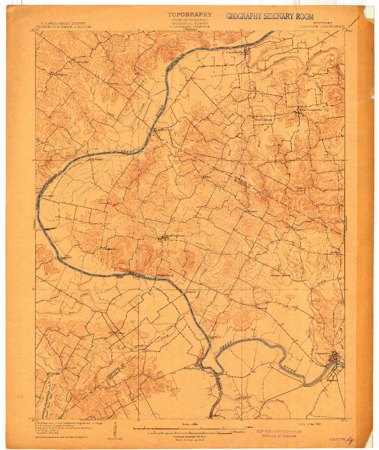 USGS 1:62500-SCALE QUADRANGLE FOR CALHOUN, KY 1908