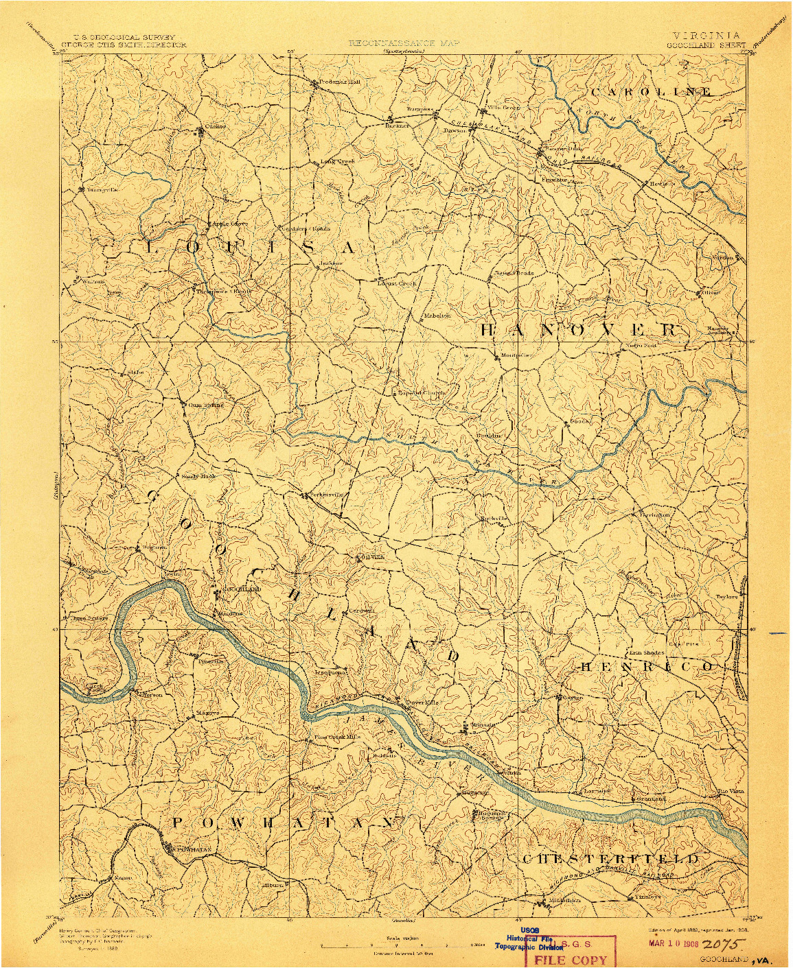 USGS 1:125000-SCALE QUADRANGLE FOR GOOCHLAND, VA 1892