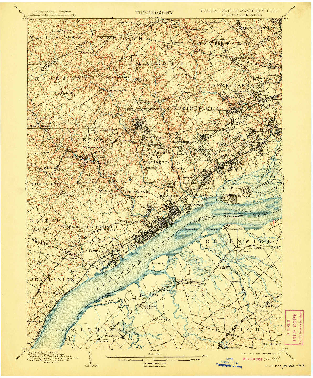 USGS 1:62500-SCALE QUADRANGLE FOR CHESTER, PA 1898