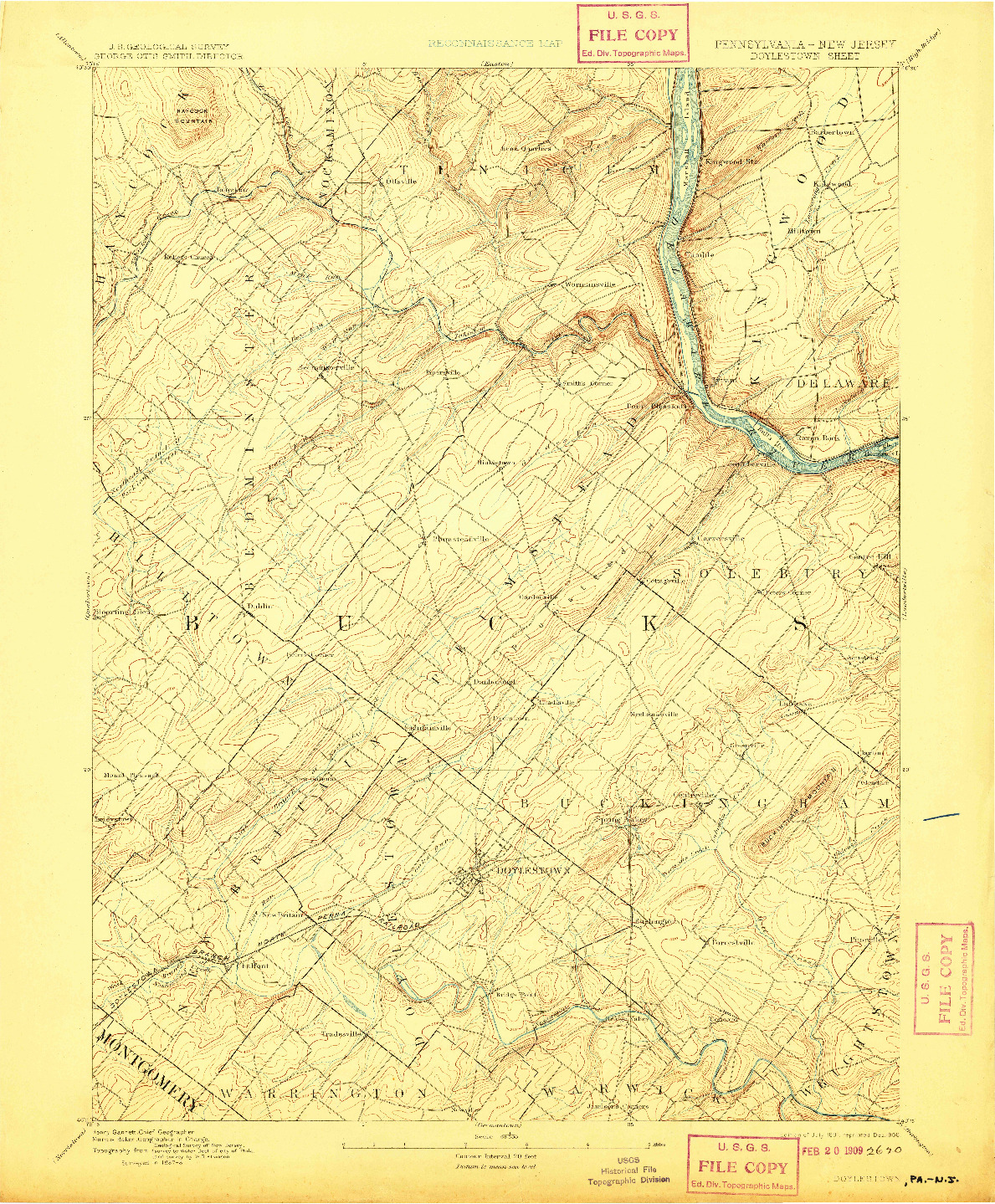 USGS 1:62500-SCALE QUADRANGLE FOR DOYLESTOWN, PA 1891