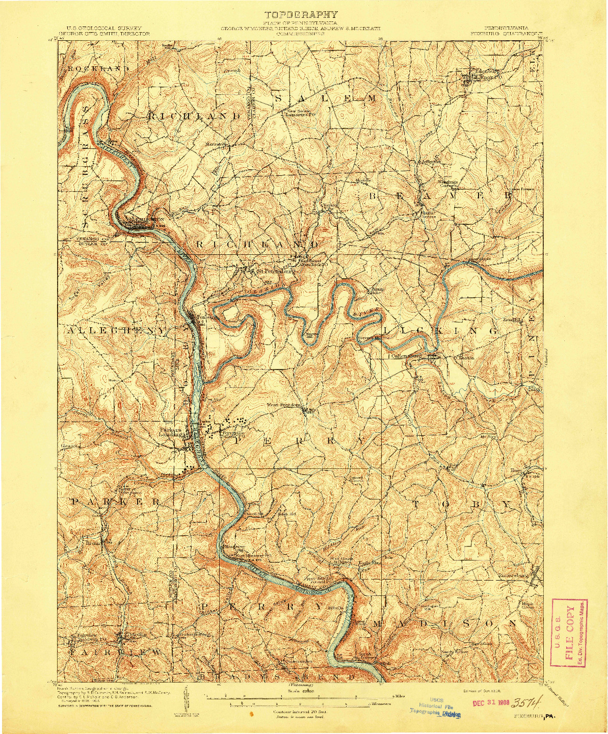 USGS 1:62500-SCALE QUADRANGLE FOR FOXBURG, PA 1908