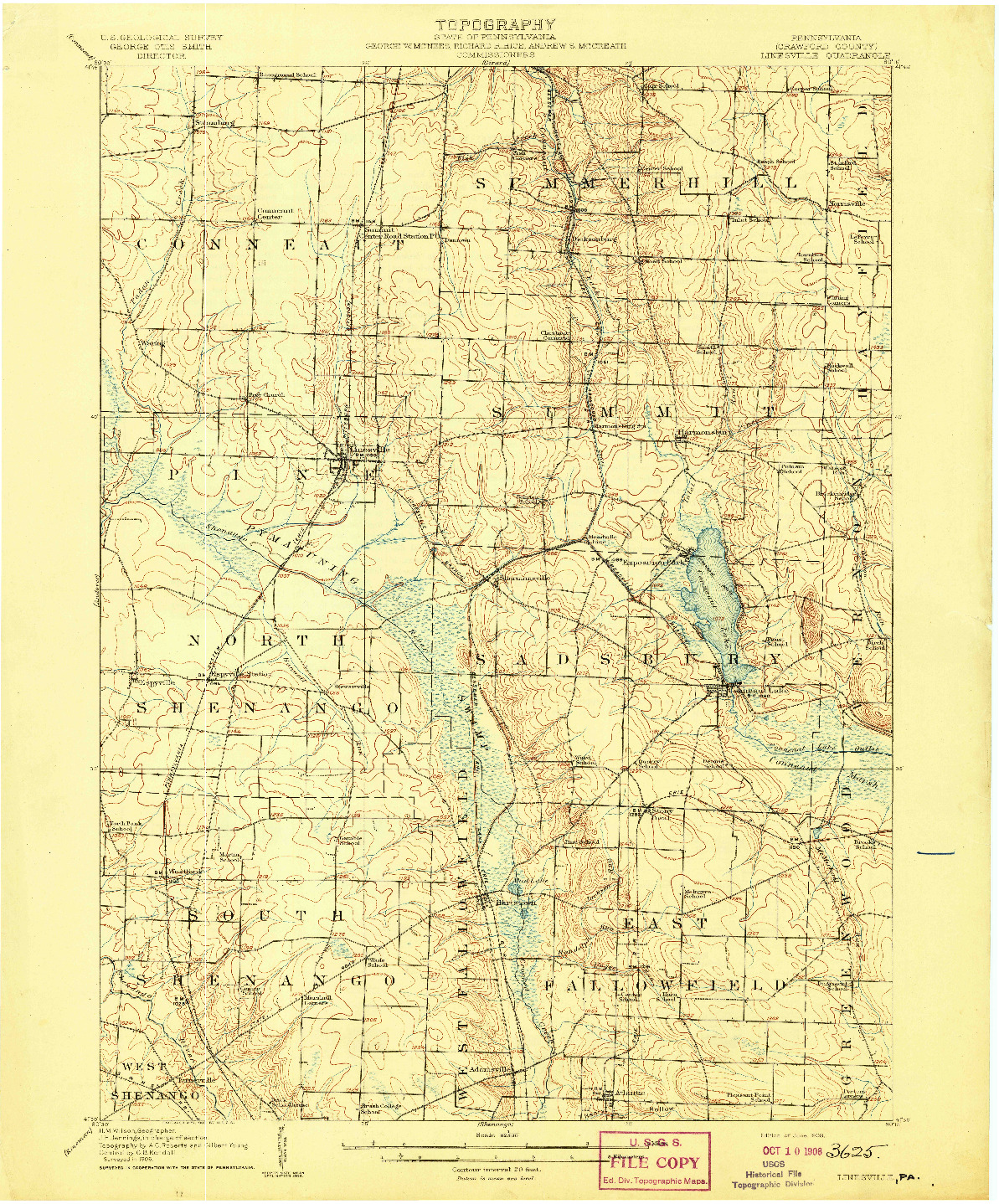 USGS 1:62500-SCALE QUADRANGLE FOR LINESVILLE, PA 1908