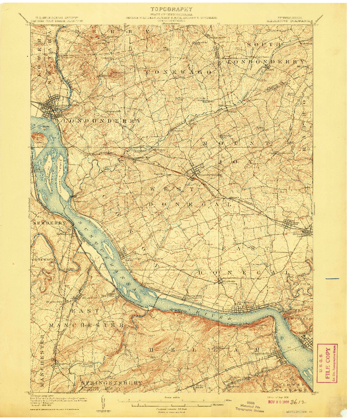 USGS 1:62500-SCALE QUADRANGLE FOR MIDDLETOWN, PA 1908