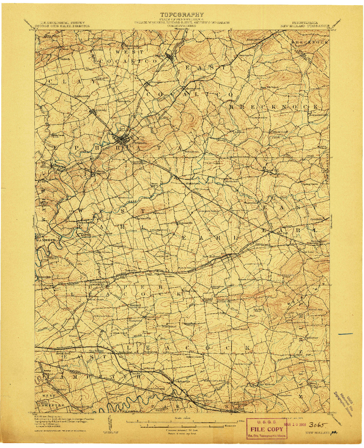 USGS 1:62500-SCALE QUADRANGLE FOR NEW HOLLAND, PA 1908