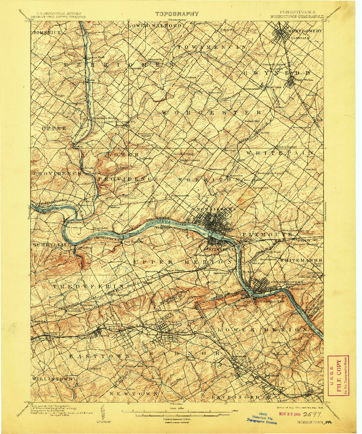 USGS 1:62500-SCALE QUADRANGLE FOR NORRISTOWN, PA 1895