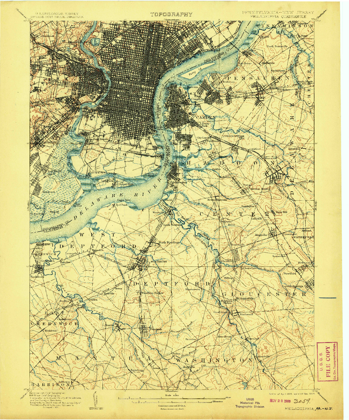 USGS 1:62500-SCALE QUADRANGLE FOR PHILADELPHIA, PA 1898