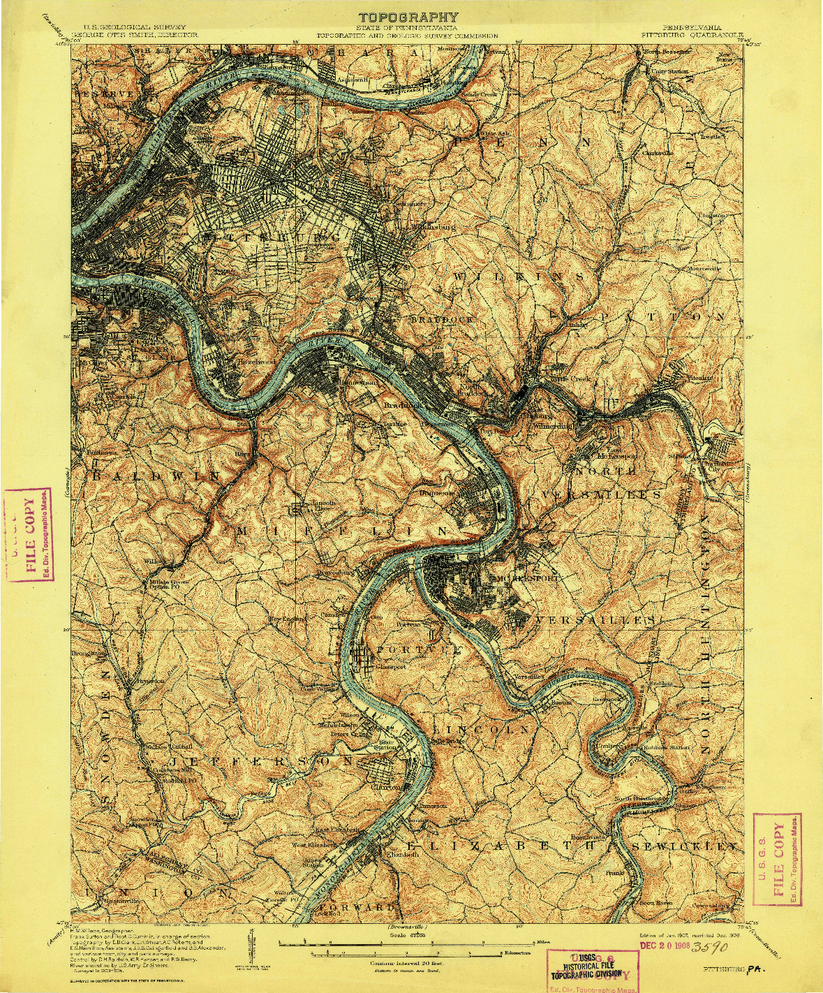 USGS 1:62500-SCALE QUADRANGLE FOR PITTSBURG, PA 1907