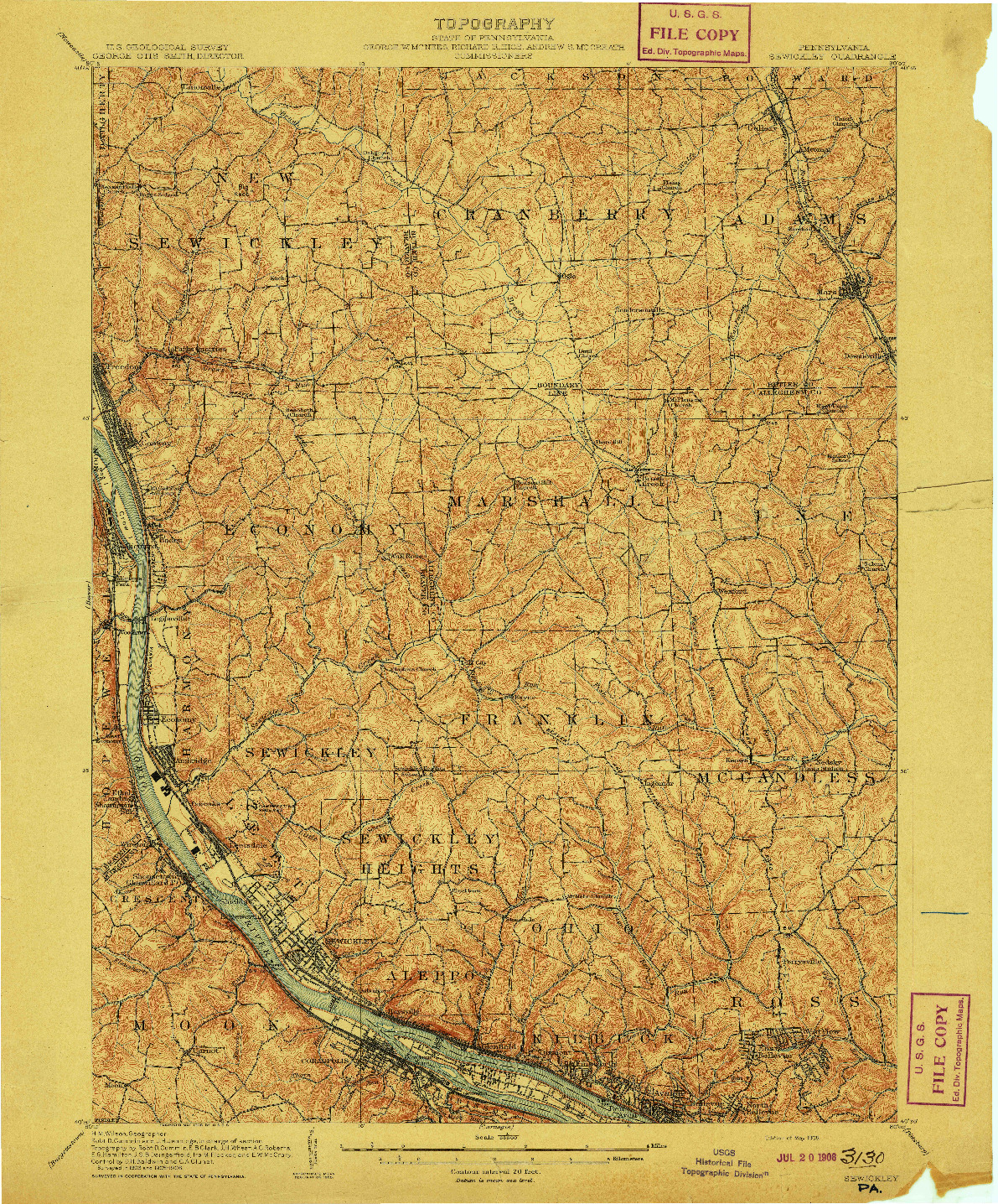 USGS 1:62500-SCALE QUADRANGLE FOR SEWICKLEY, PA 1908