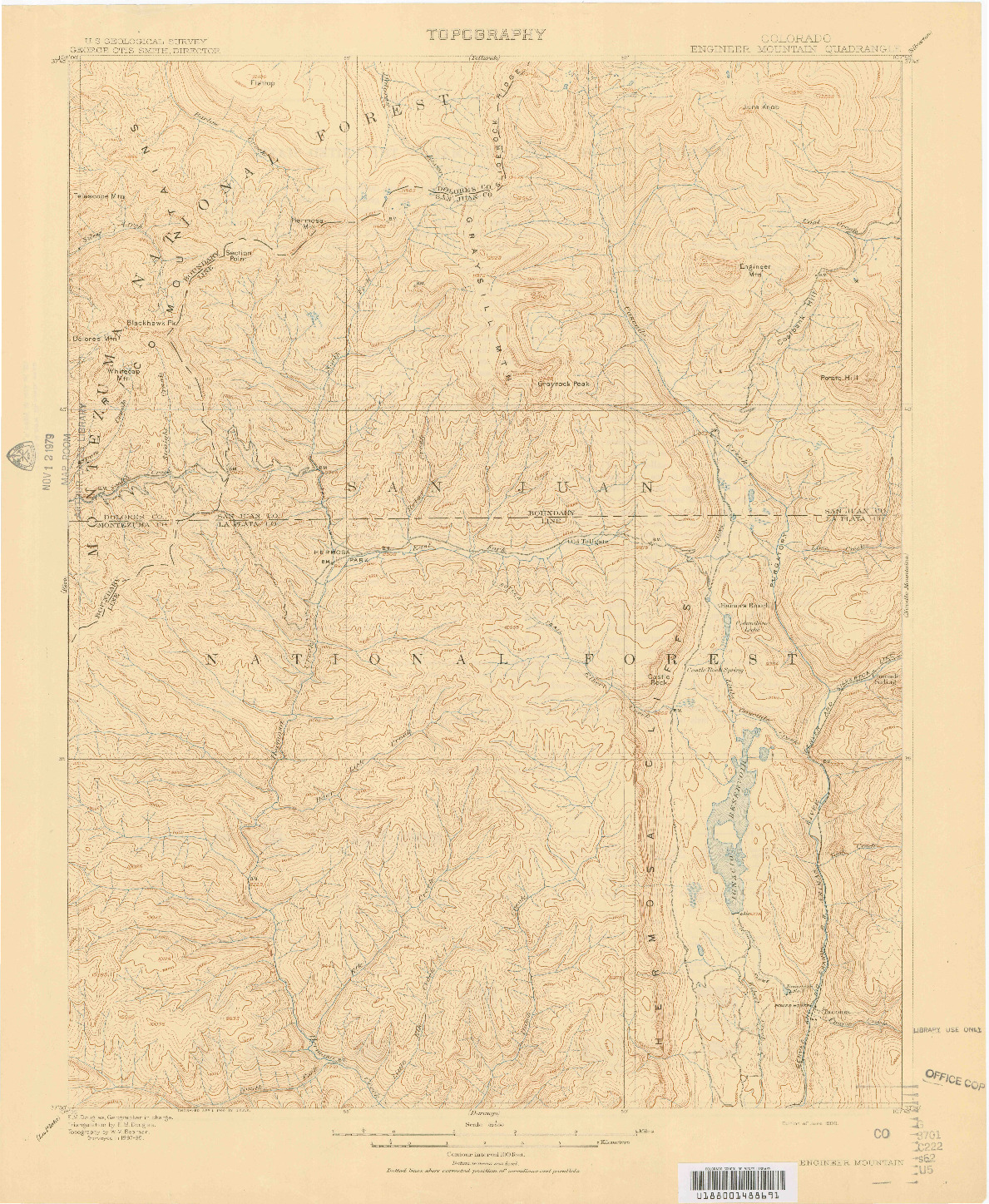 USGS 1:62500-SCALE QUADRANGLE FOR ENGINEER MOUNTAIN, CO 1908