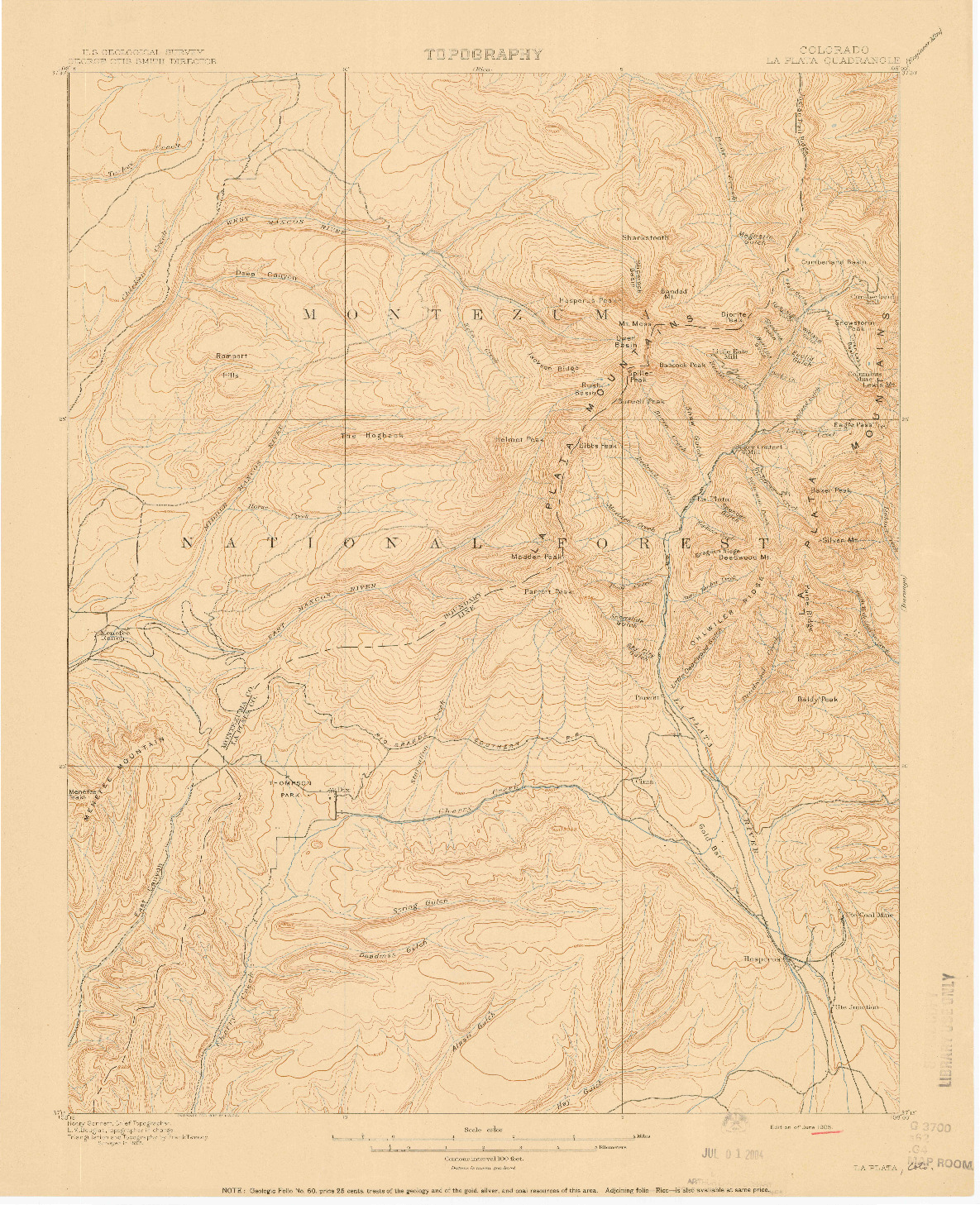 USGS 1:62500-SCALE QUADRANGLE FOR LA PLATA, CO 1908