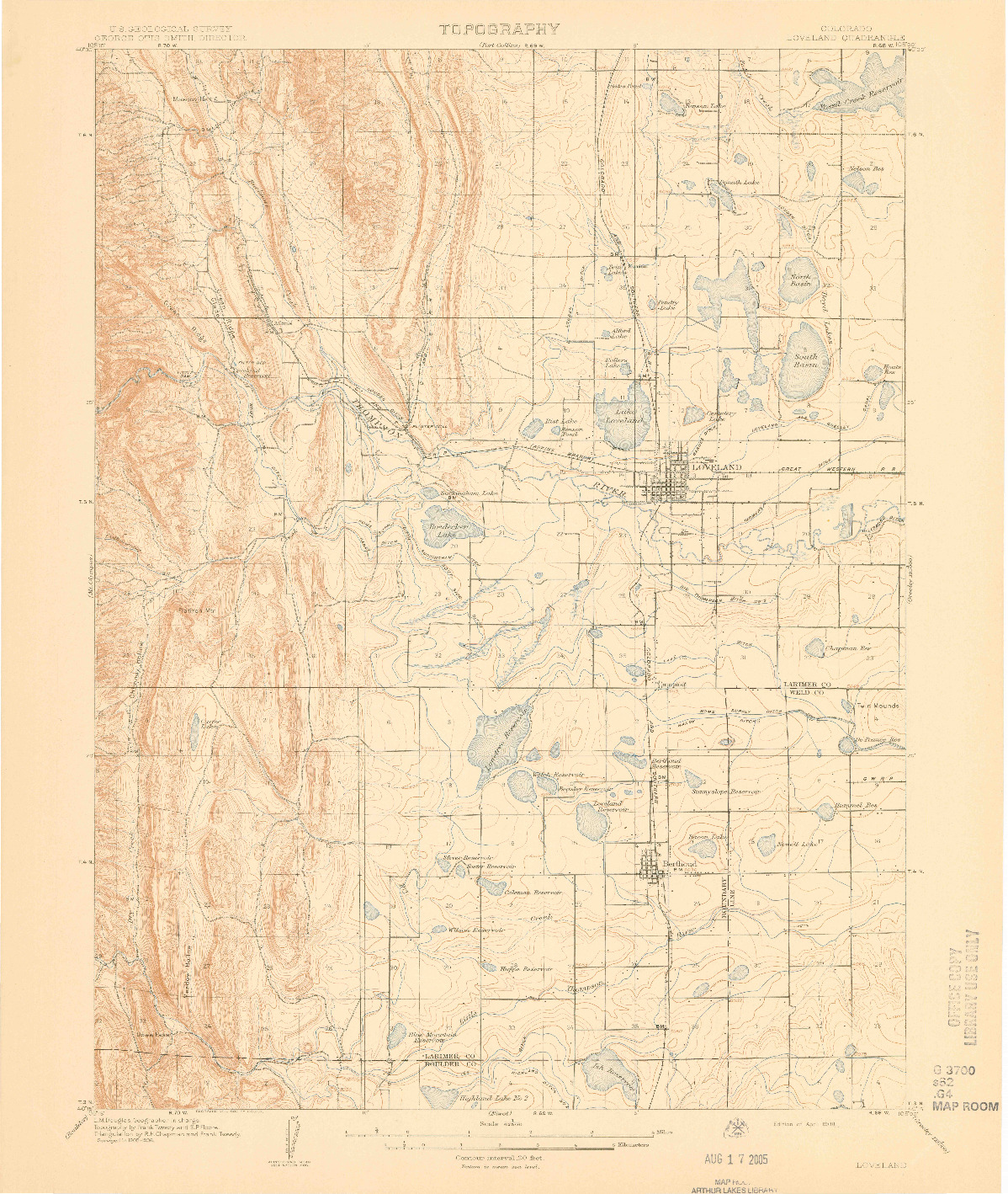 USGS 1:62500-SCALE QUADRANGLE FOR LOVELAND, CO 1908