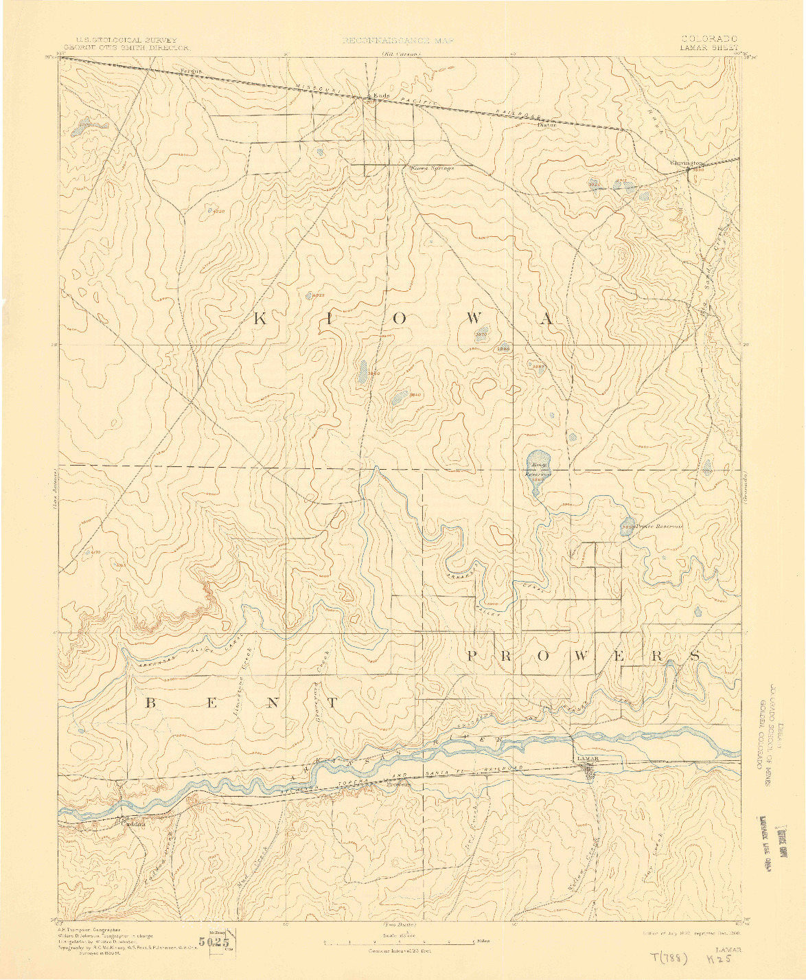 USGS 1:125000-SCALE QUADRANGLE FOR LAMAR, CO 1892