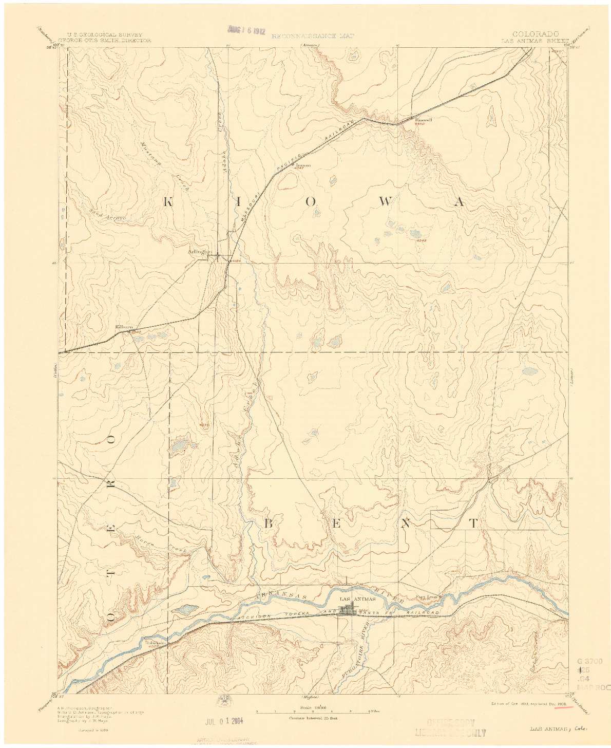 USGS 1:125000-SCALE QUADRANGLE FOR LAS ANIMAS, CO 1893