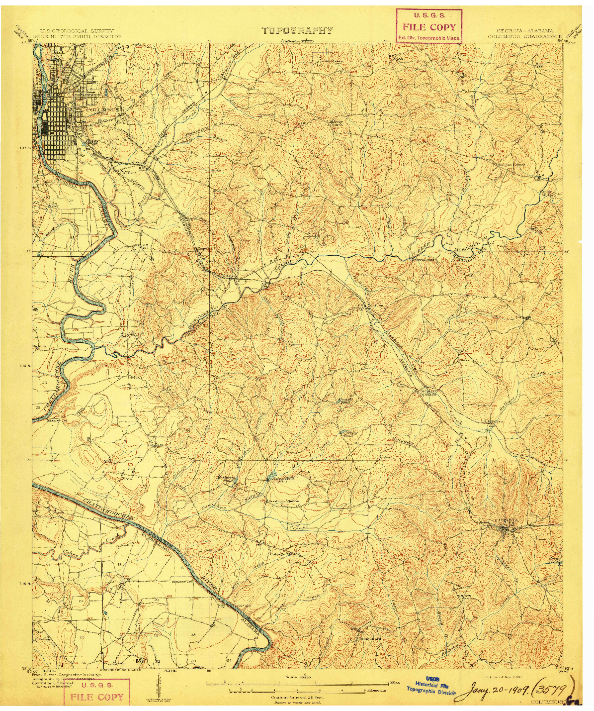 USGS 1:62500-SCALE QUADRANGLE FOR COLUMBUS, GA 1908