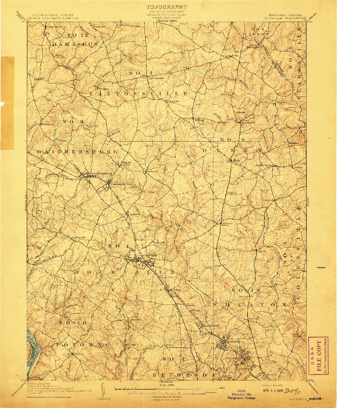 USGS 1:62500-SCALE QUADRANGLE FOR ROCKVILLE, MD 1908