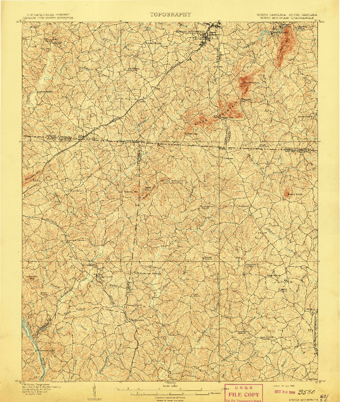 USGS 1:62500-SCALE QUADRANGLE FOR KINGS MOUNTAIN, NC 1908