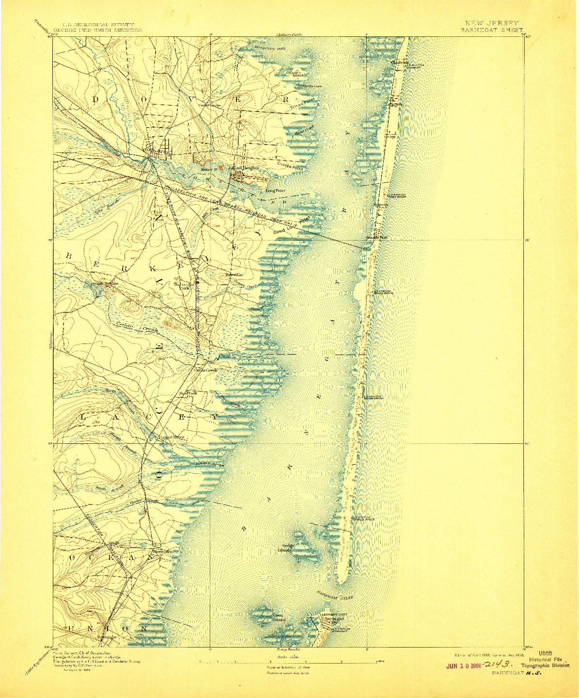 USGS 1:62500-SCALE QUADRANGLE FOR BARNEGAT, NJ 1898